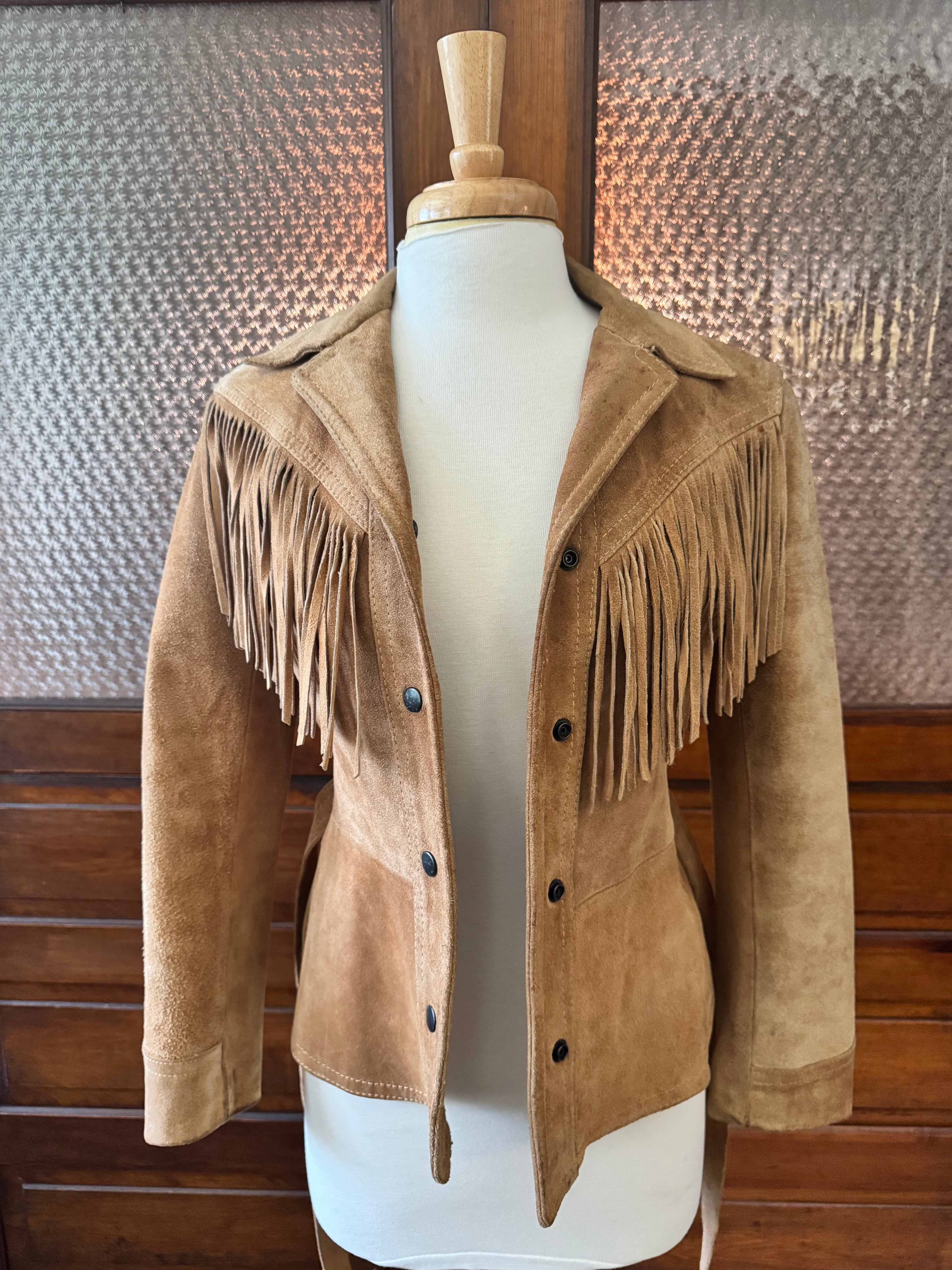 Vintage Winlit Suede Fringe Leather Western Jack Tan Belted Small
