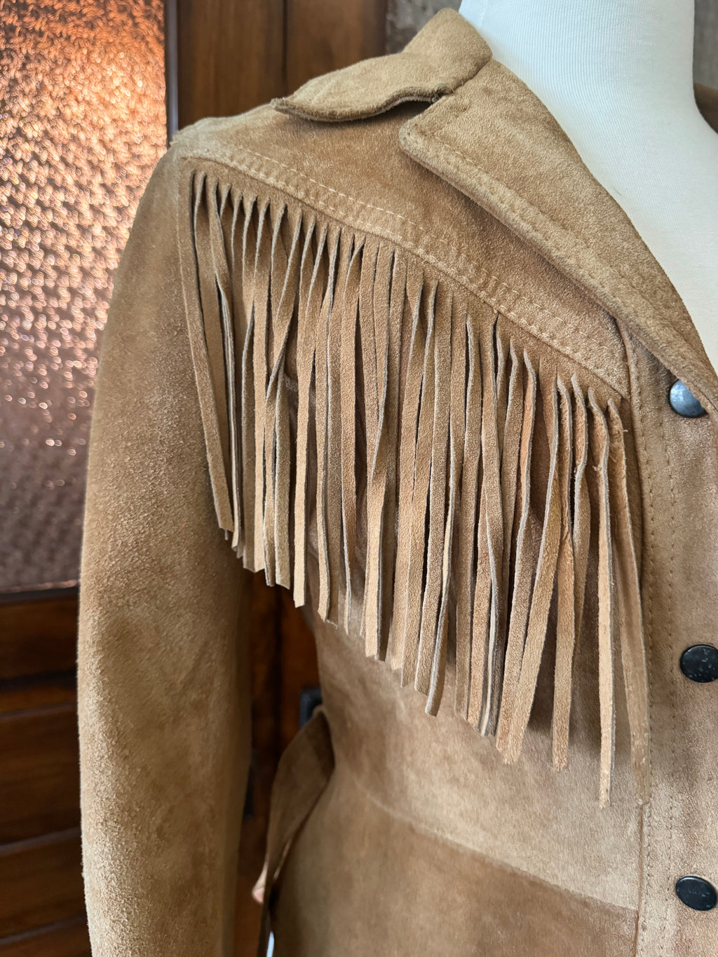 Vintage Winlit Suede Fringe Leather Western Jack Tan Belted Small