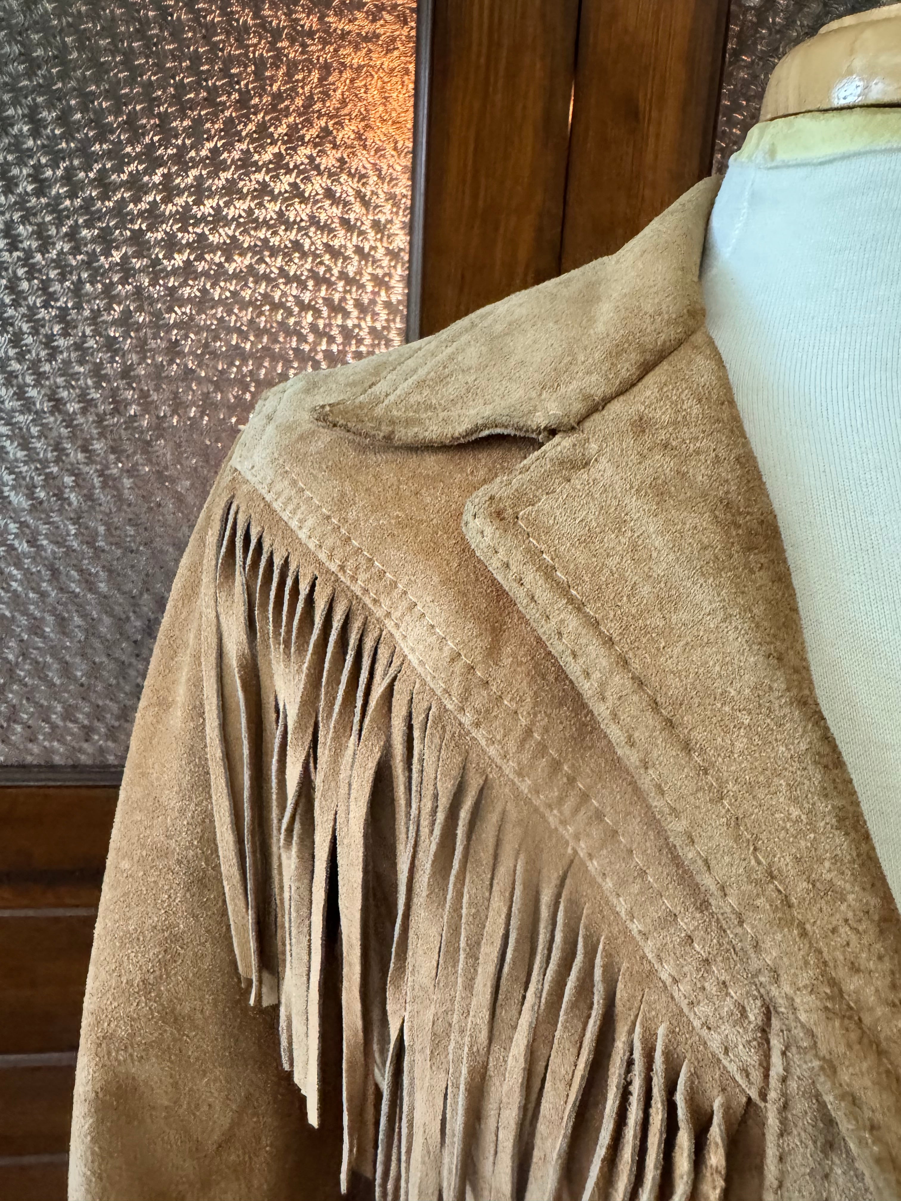 Vintage Winlit Suede Fringe Leather Western Jack Tan Belted Small