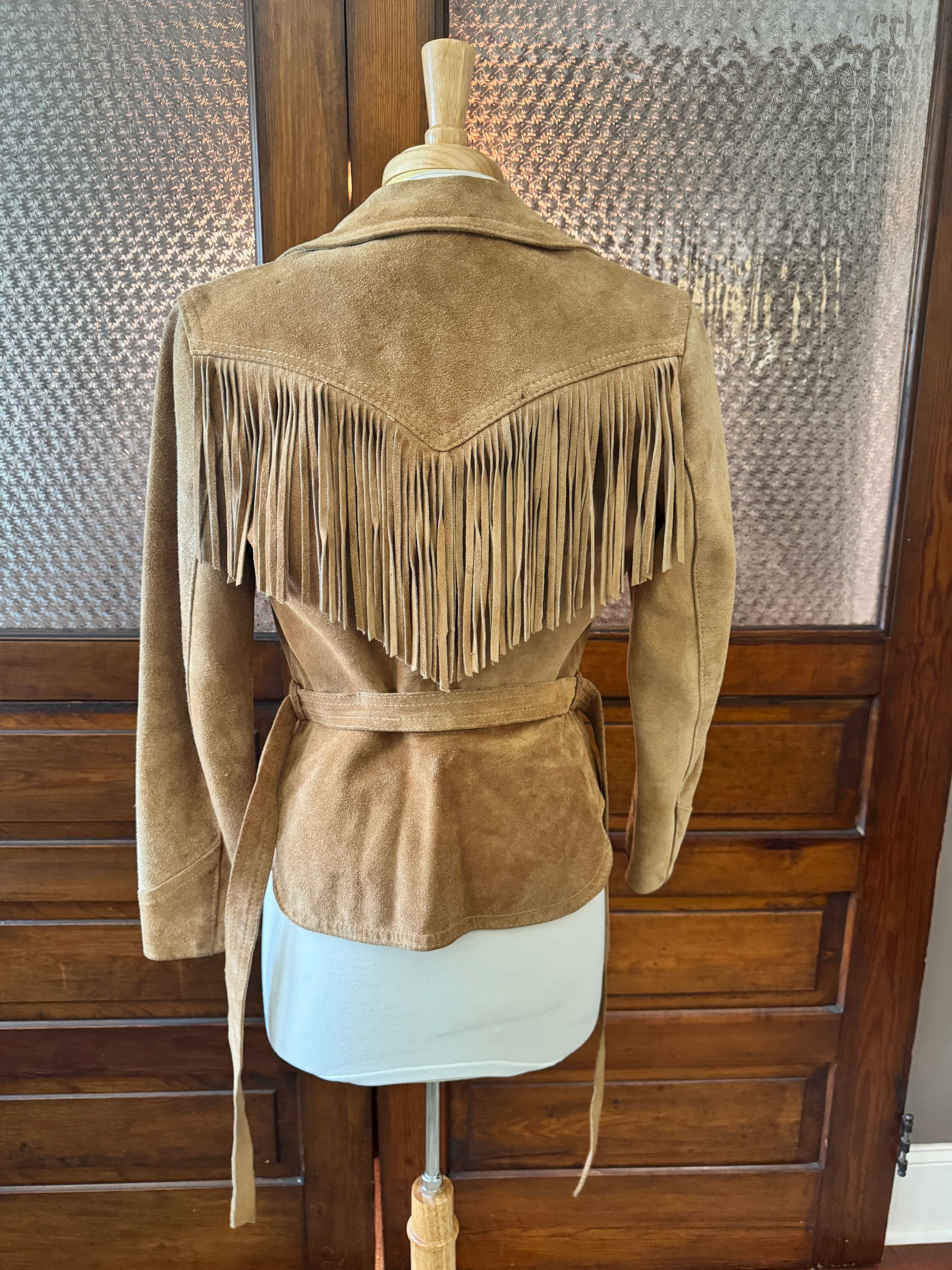 Vintage Winlit Suede Fringe Leather Western Jack Tan Belted Small