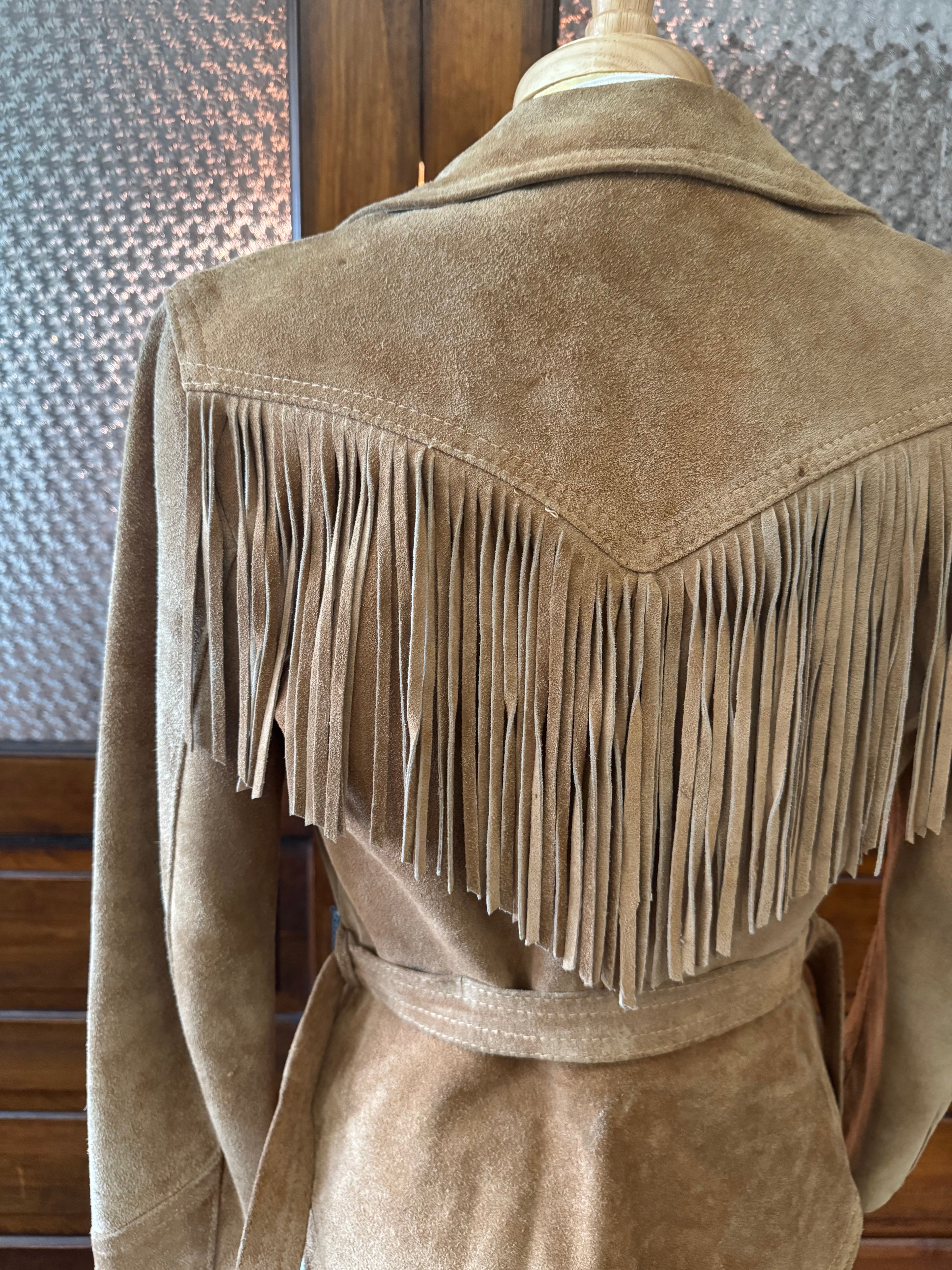 Vintage Winlit Suede Fringe Leather Western Jack Tan Belted Small