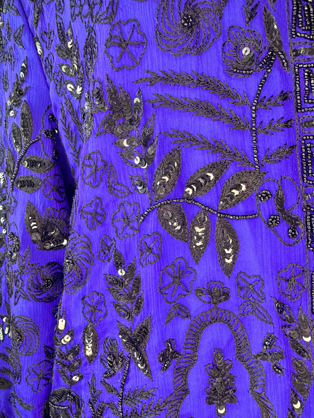 Vintage Scala Silk Beaded Sequin Jacket Blue Black Evening Part Art Deco M