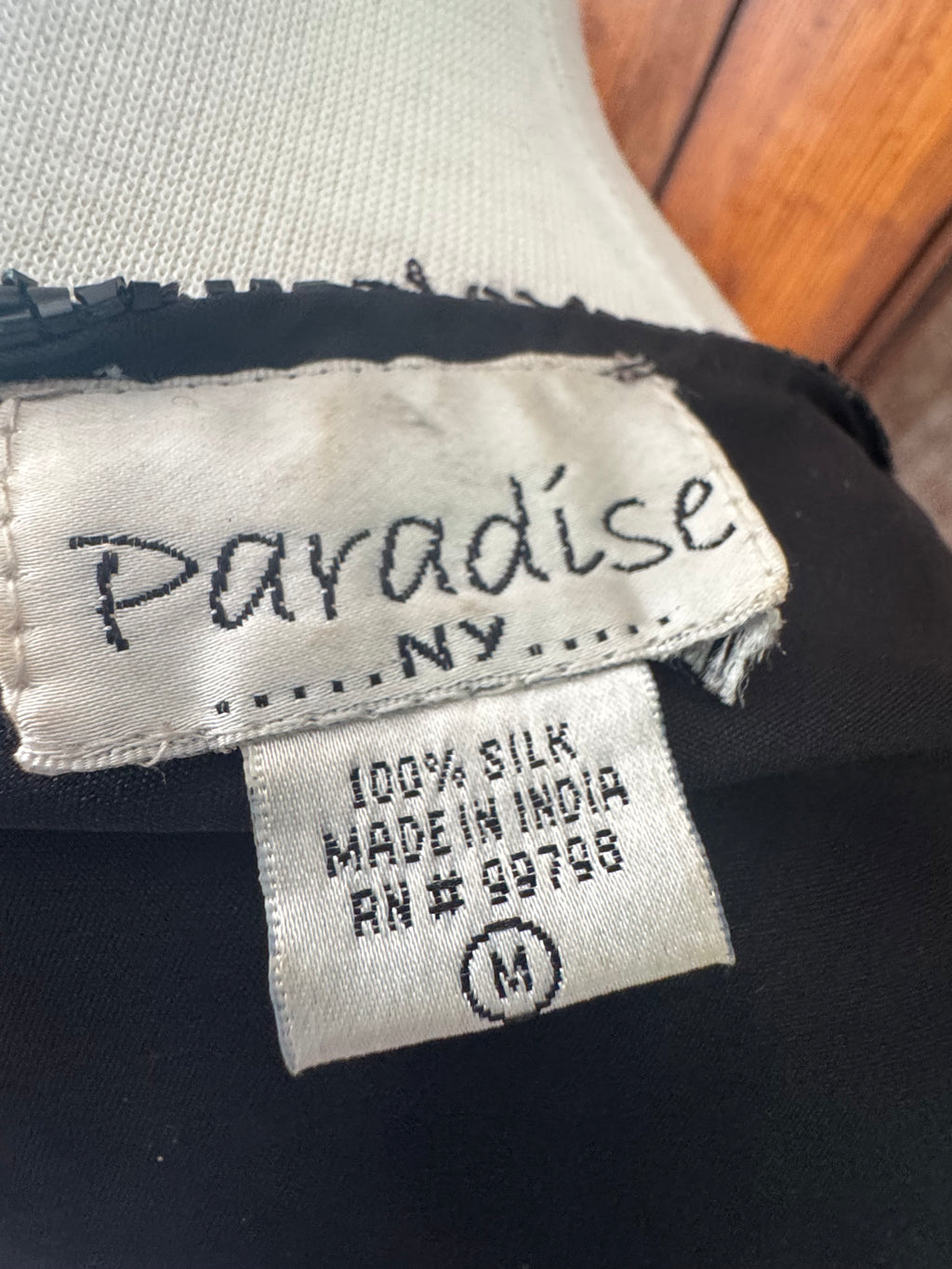Vintage Paradise NY 100% Silk Beaded Top Black Sheer Evening Blouse Women's M