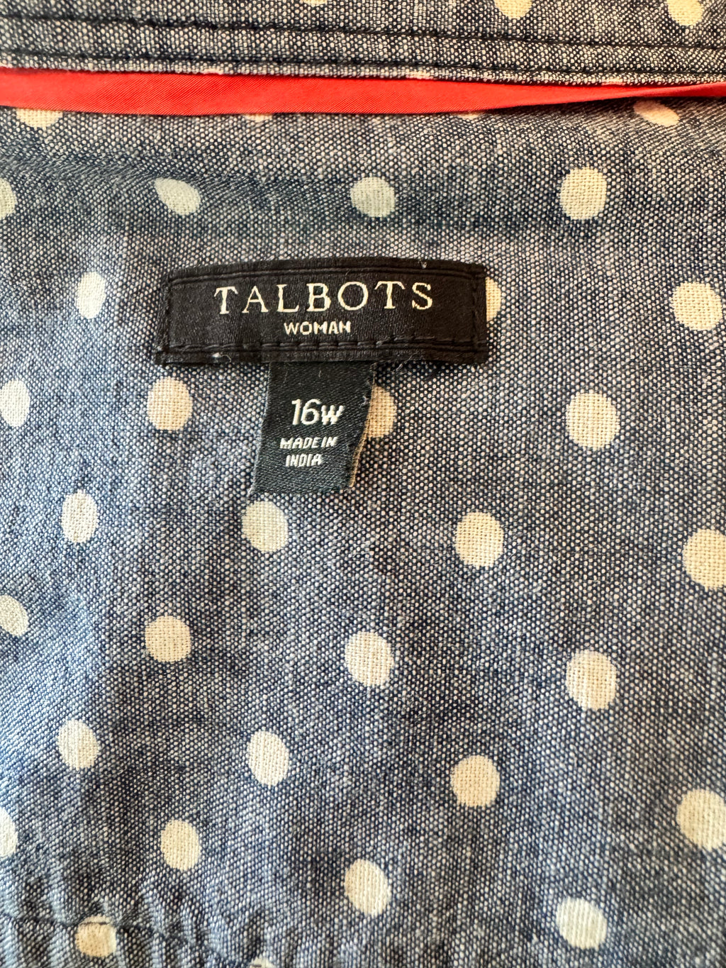 Talbots Women's 16W Chambray Polka Button Down Shirt 100% Cotton