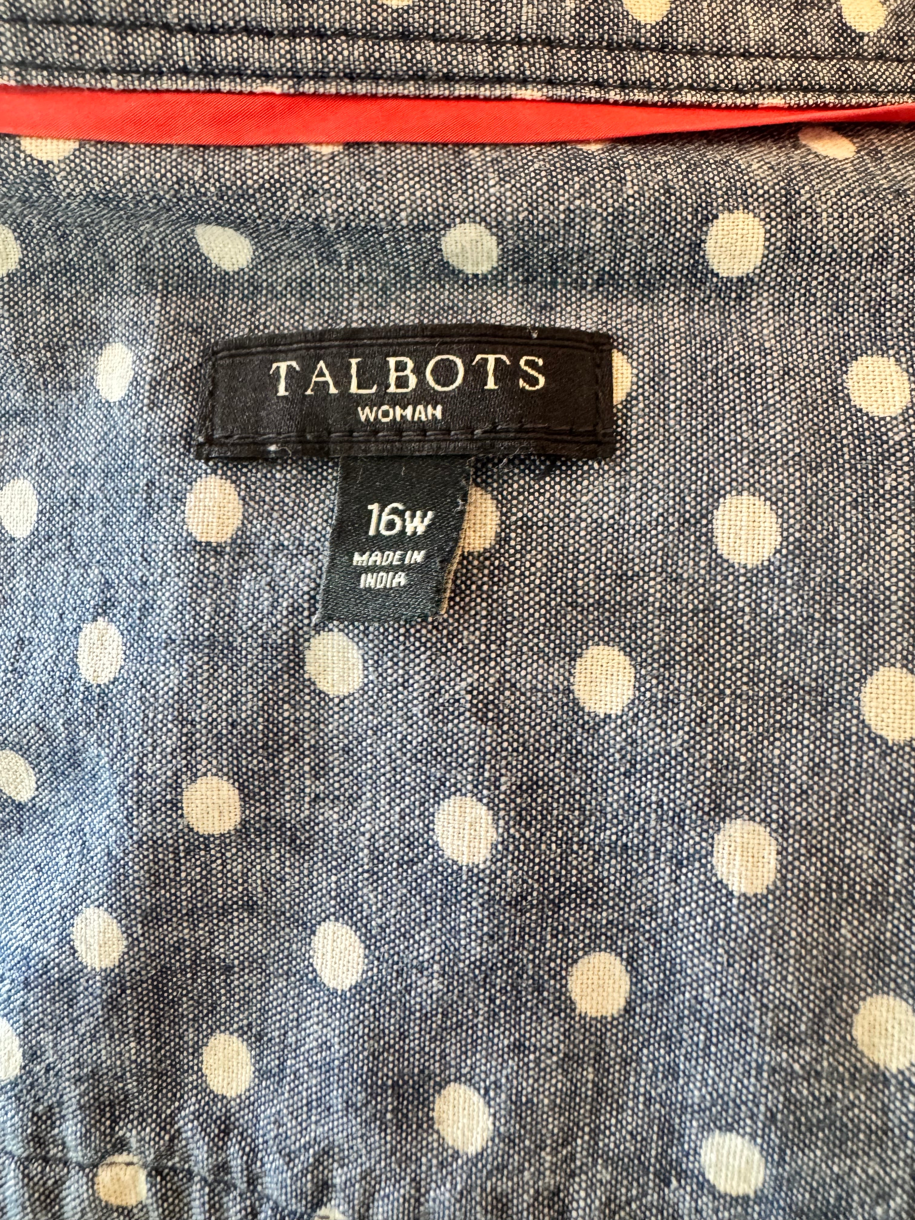 Talbots Women's 16W Chambray Polka Button Down Shirt 100% Cotton