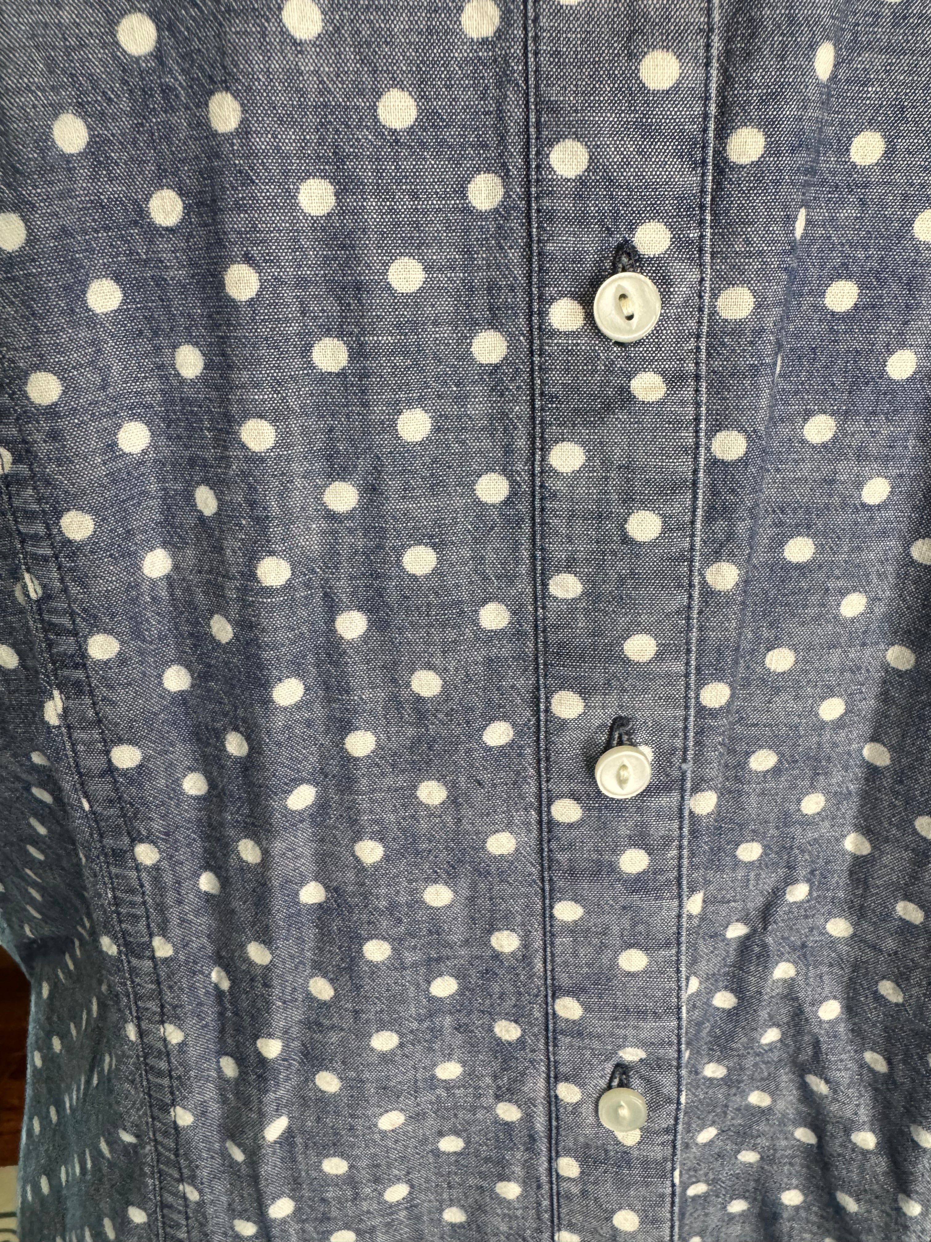 Talbots Women's 16W Chambray Polka Button Down Shirt 100% Cotton