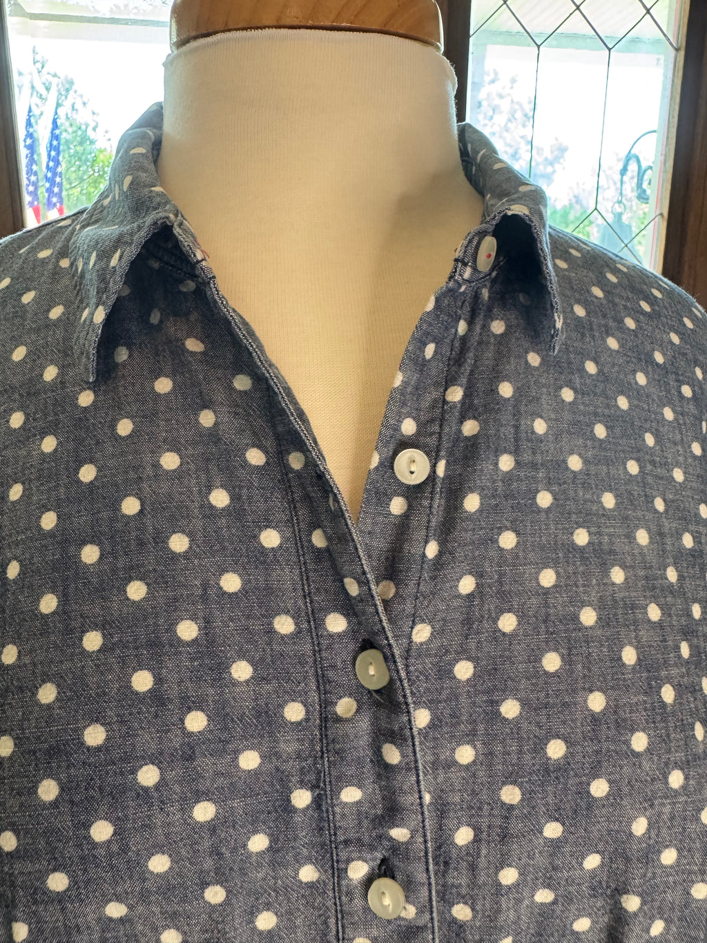 Talbots Women's 16W Chambray Polka Button Down Shirt 100% Cotton