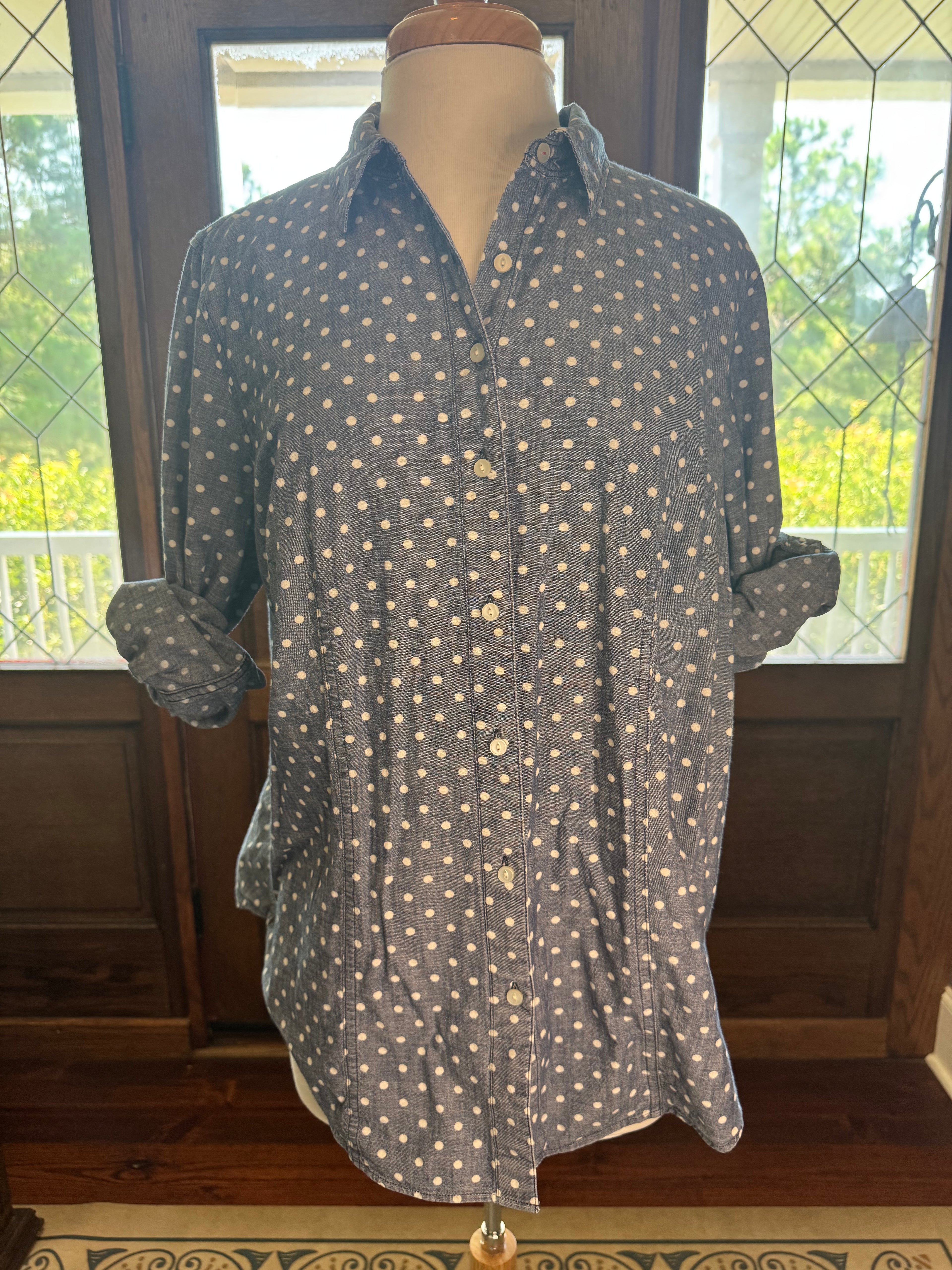 Talbots Women's 16W Chambray Polka Button Down Shirt 100% Cotton