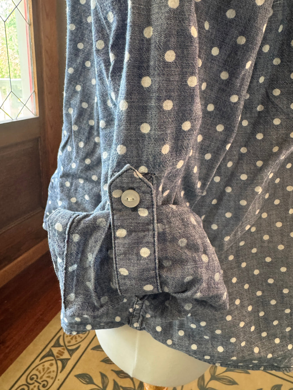 Talbots Women's 16W Chambray Polka Button Down Shirt 100% Cotton
