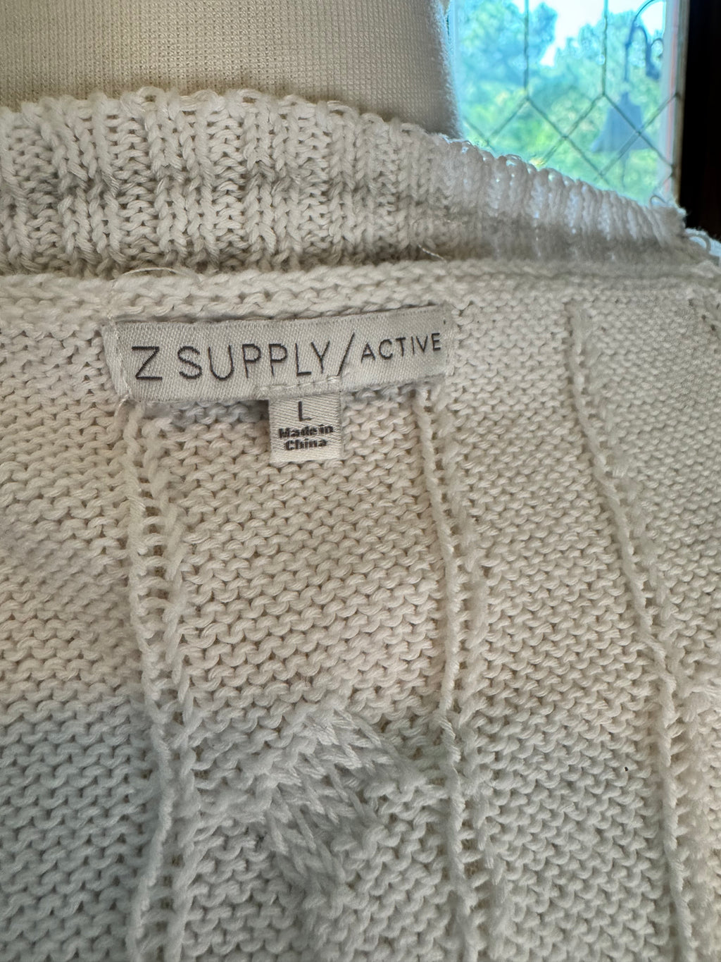 Z Supply Women's L White Cable Knit Sweater Vest Button Front V-Neck