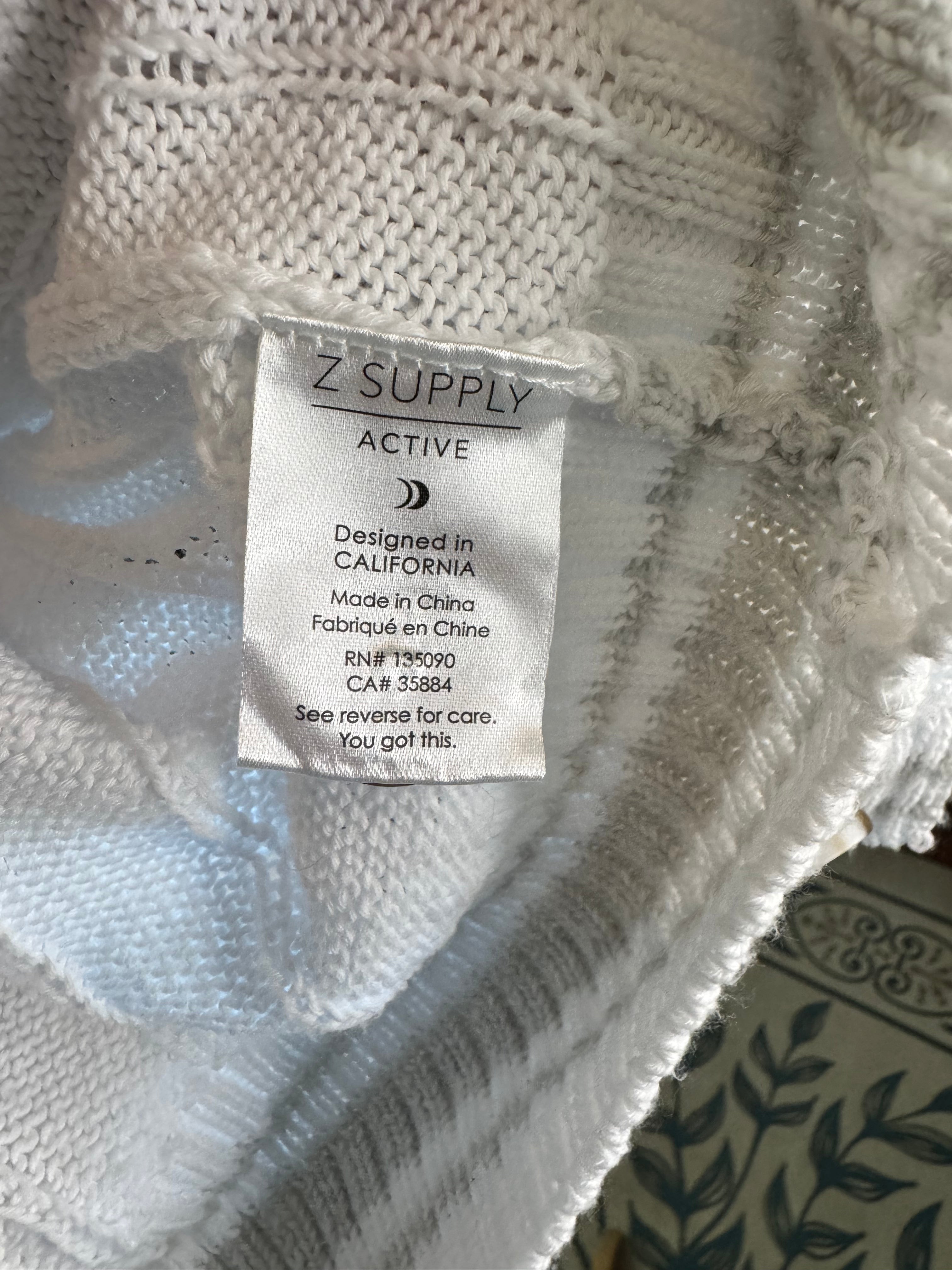 Z Supply Women's L White Cable Knit Sweater Vest Button Front V-Neck