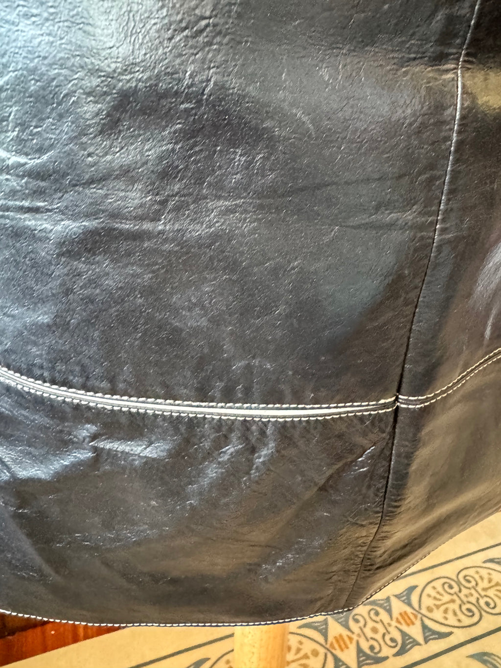 Vintage For Joseph Leather Skirt Black Genuine Leather Mini Y2K Contrast Stitch