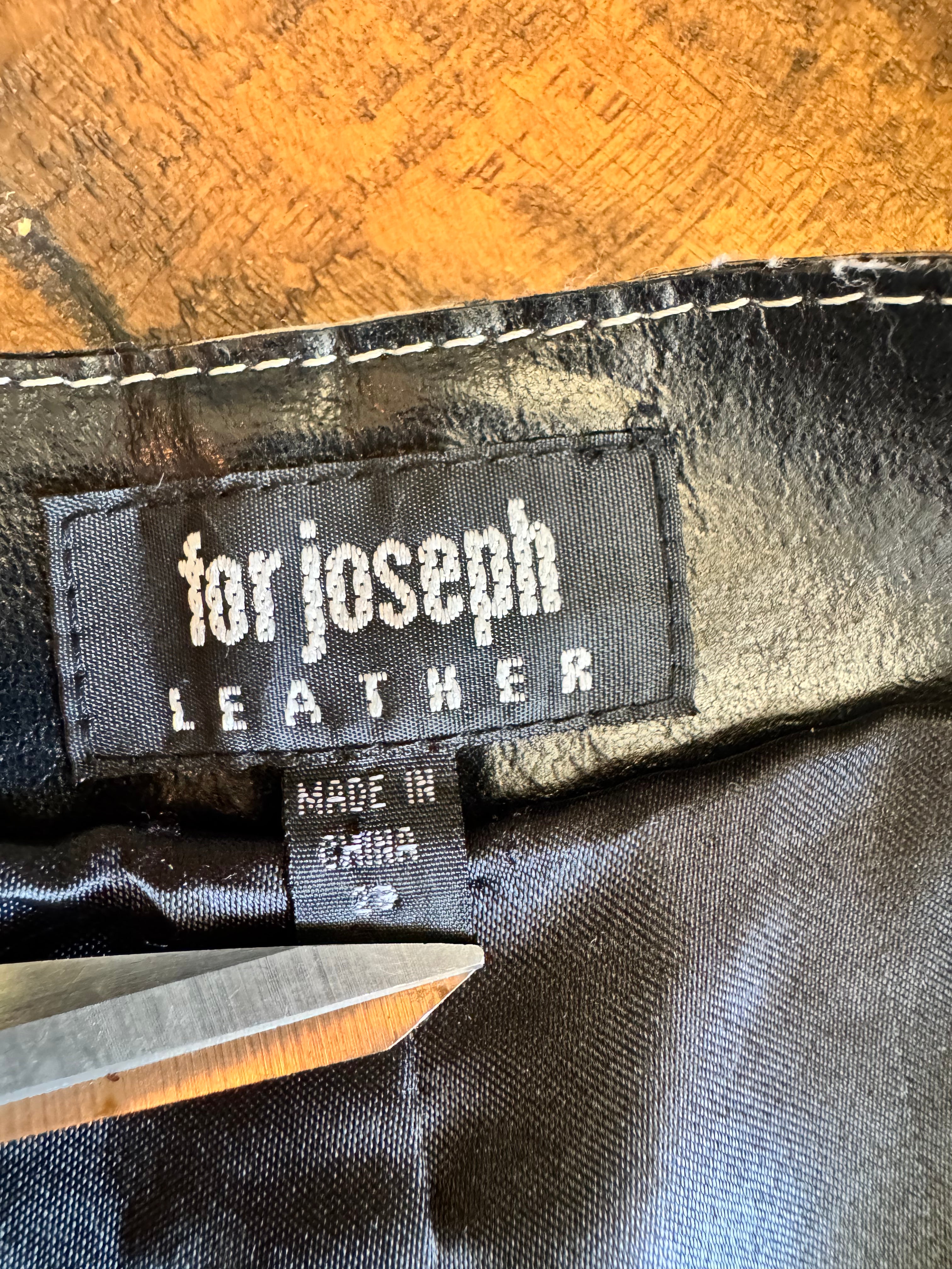 Vintage For Joseph Leather Skirt Black Genuine Leather Mini Y2K Contrast Stitch