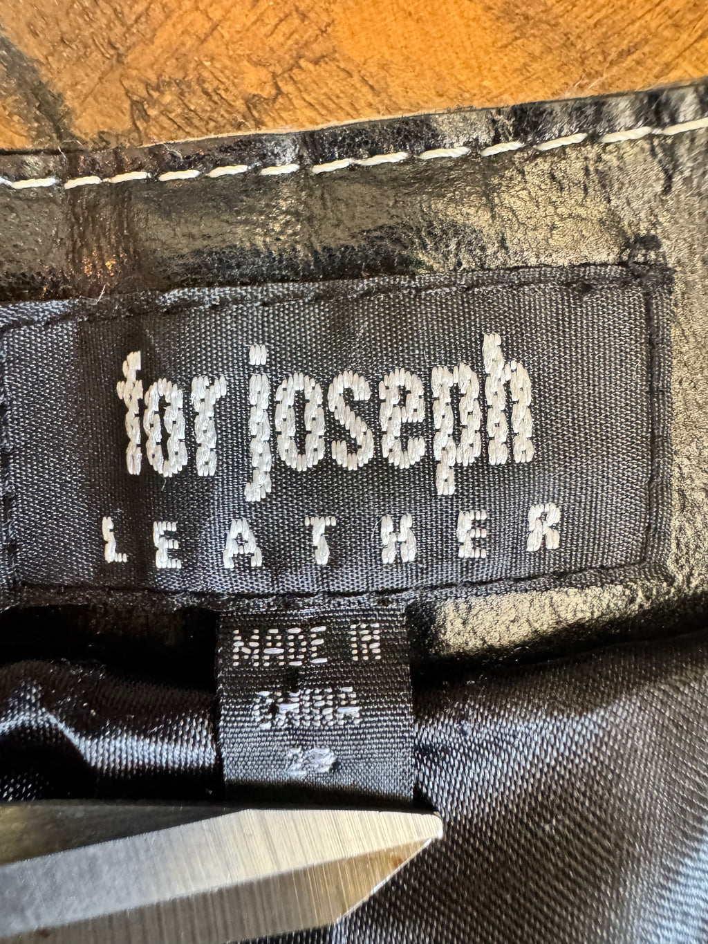 Vintage For Joseph Leather Skirt Black Genuine Leather Mini Y2K Contrast Stitch