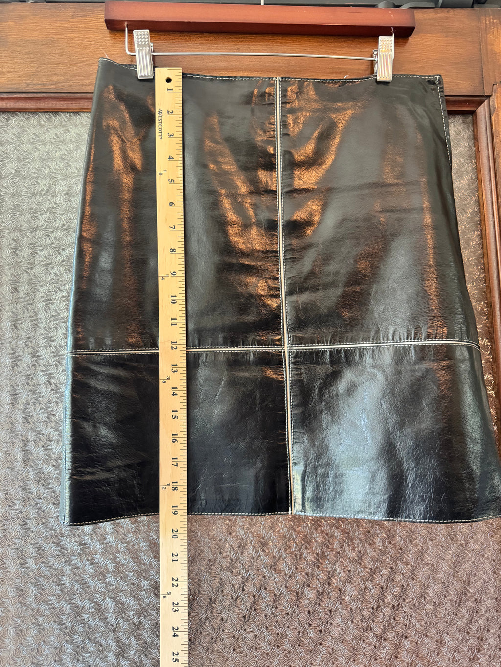 Vintage For Joseph Leather Skirt Black Genuine Leather Mini Y2K Contrast Stitch
