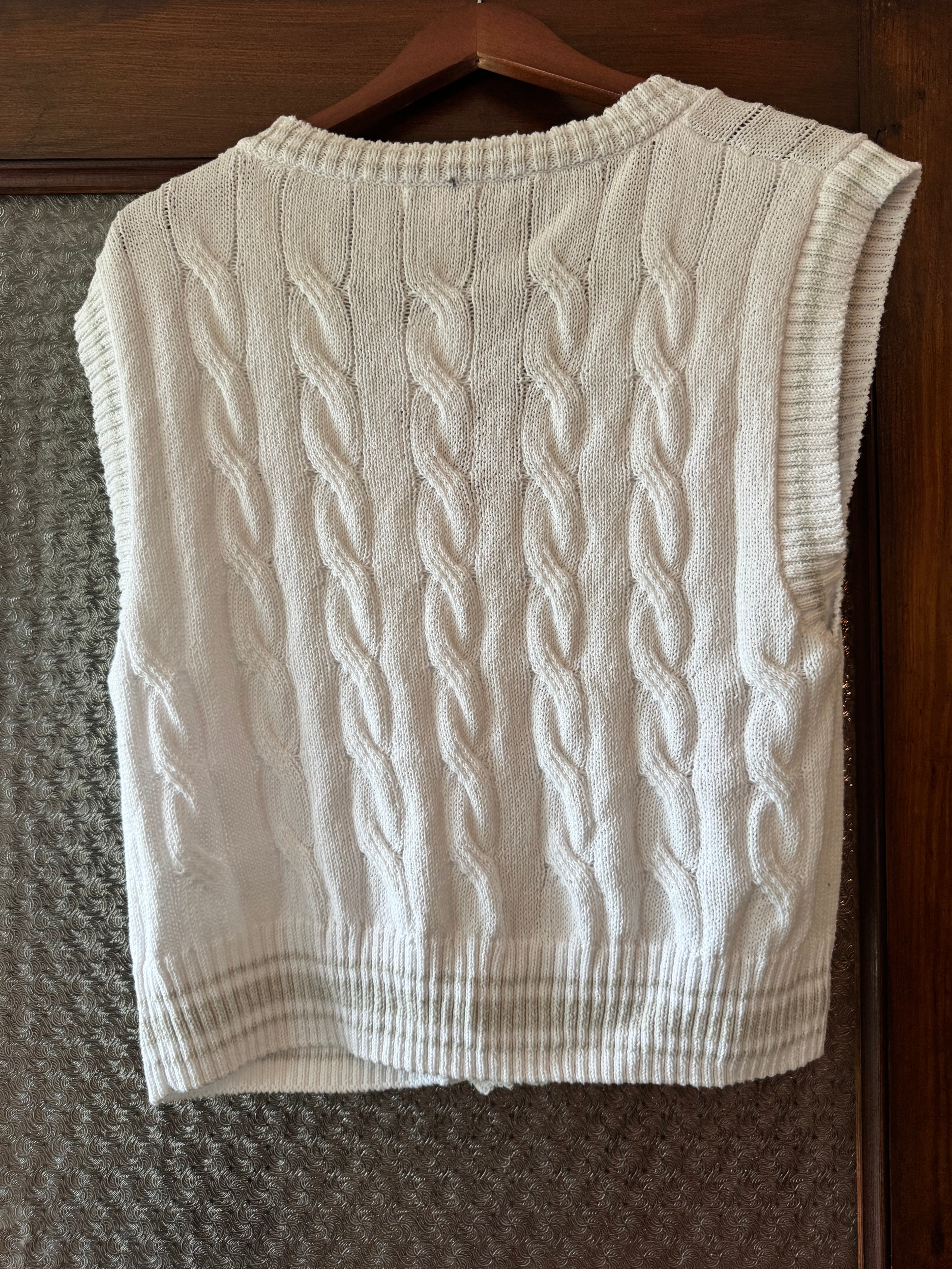 Z Supply Women's L White Cable Knit Sweater Vest Button Front V-Neck