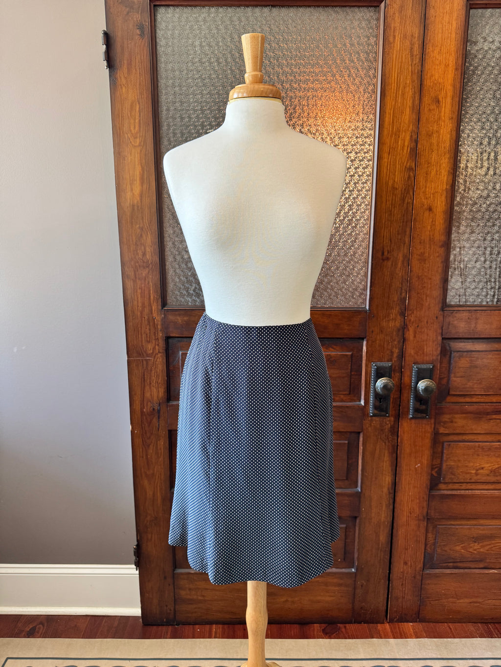 Talbots Pure Silk Navy Polka Dot A-Line Skirt -Size 12