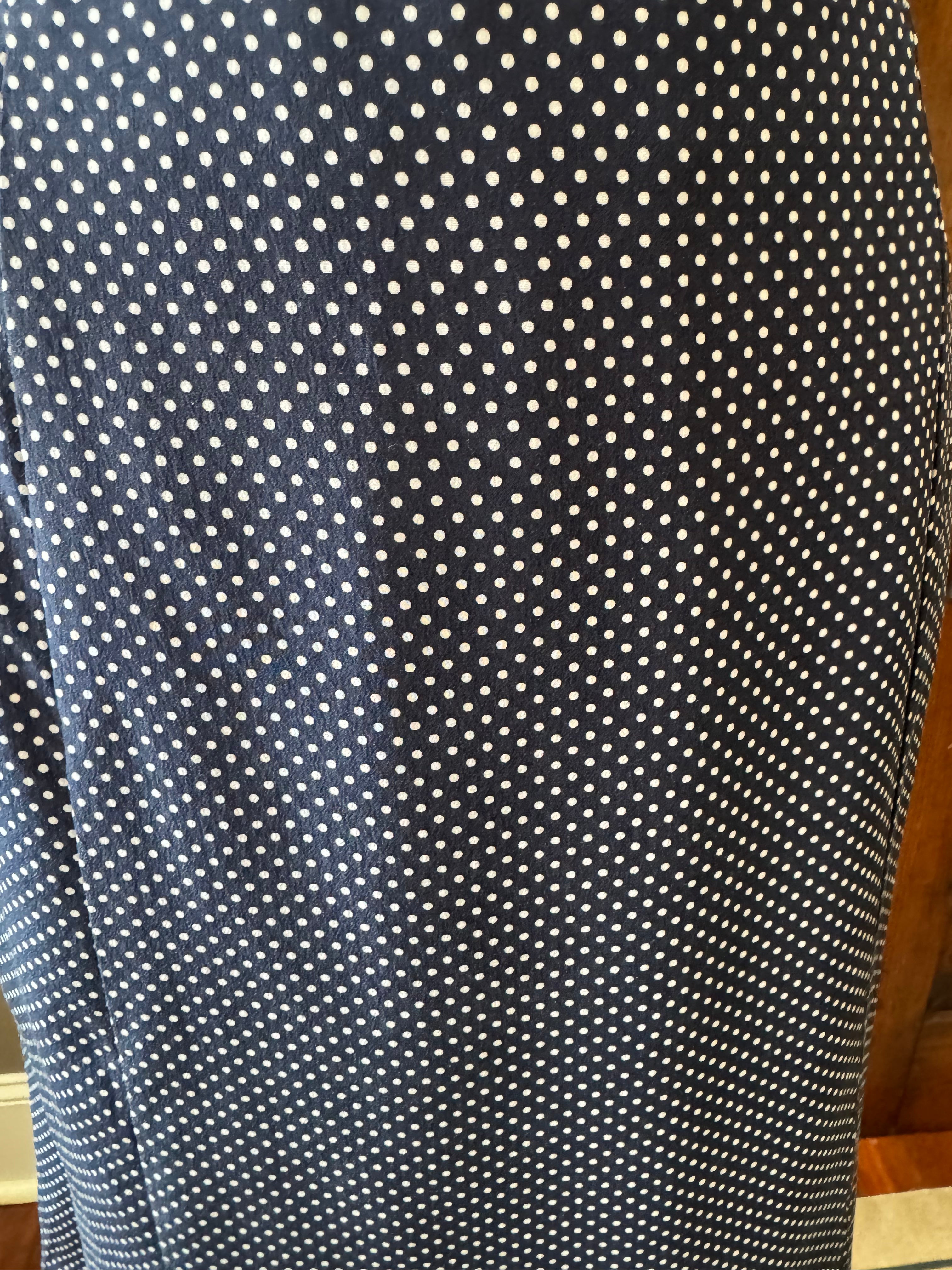 Talbots Pure Silk Navy Polka Dot A-Line Skirt -Size 12