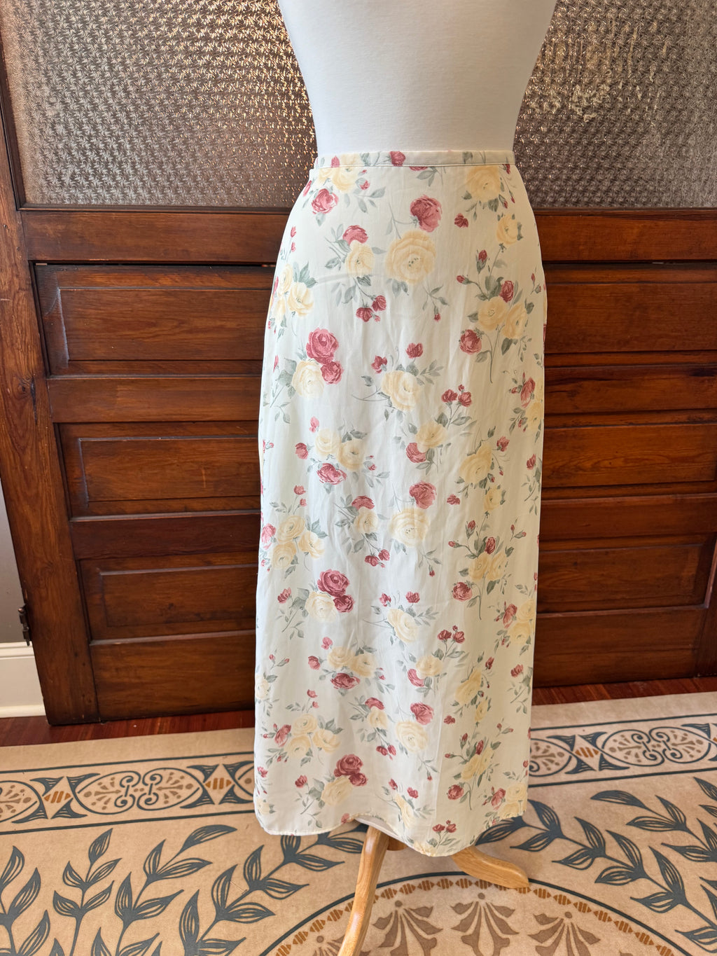Vintage 1990s Laura Leigh Romantic Rose Floral Maxi Skirt - Medium