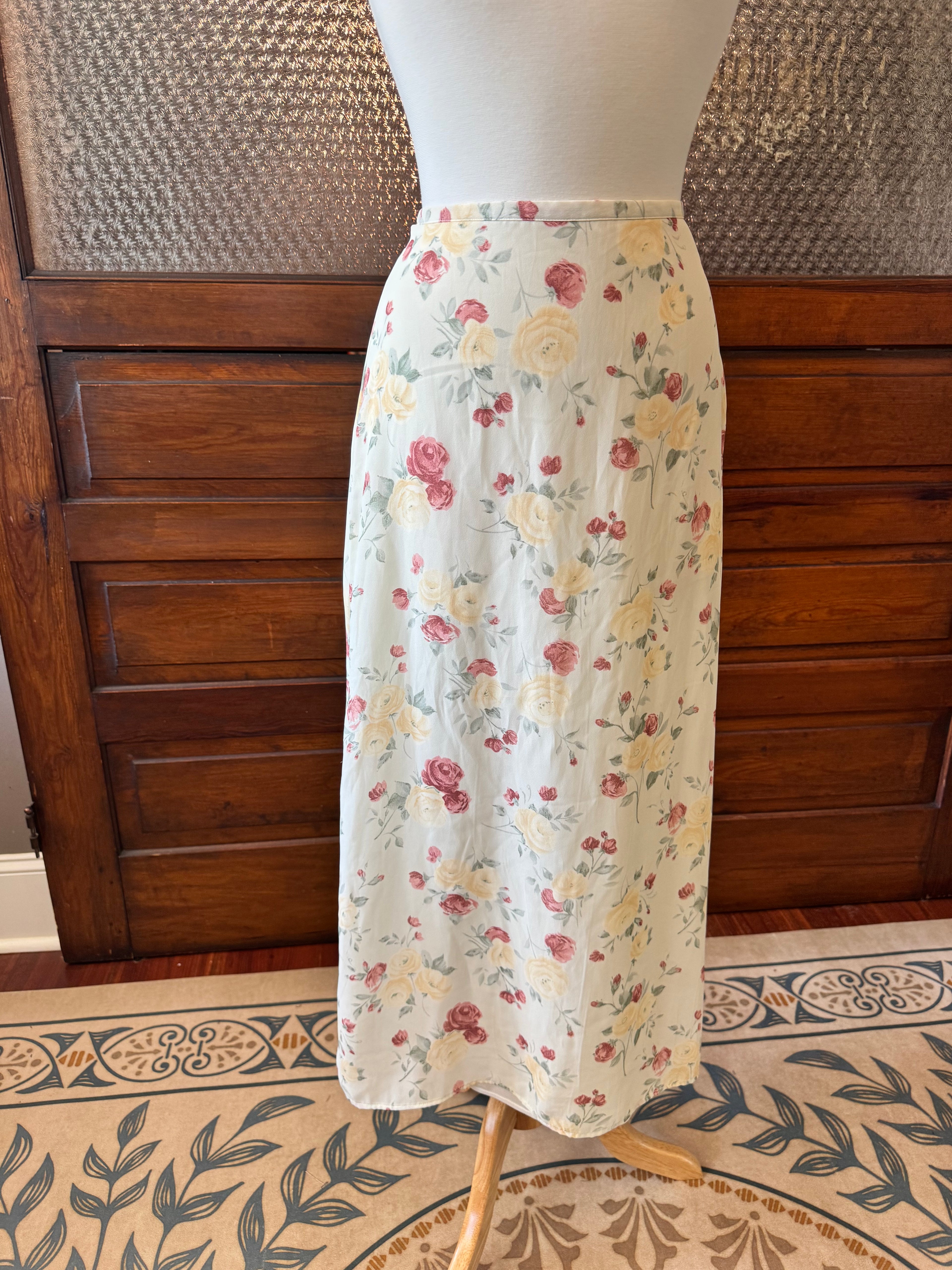 Vintage 1990s Laura Leigh Romantic Rose Floral Maxi Skirt - Medium