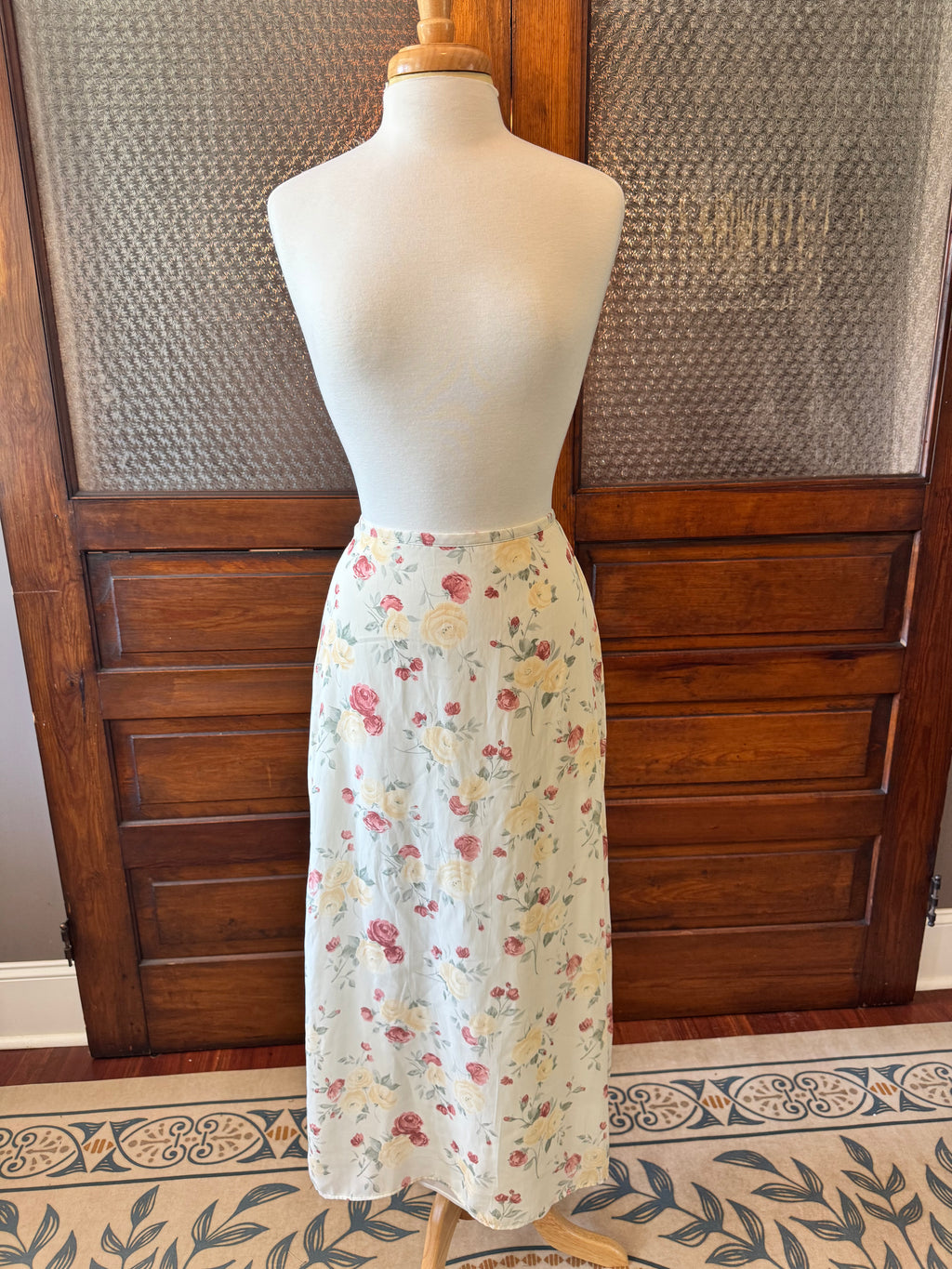 Vintage 1990s Laura Leigh Romantic Rose Floral Maxi Skirt - Medium
