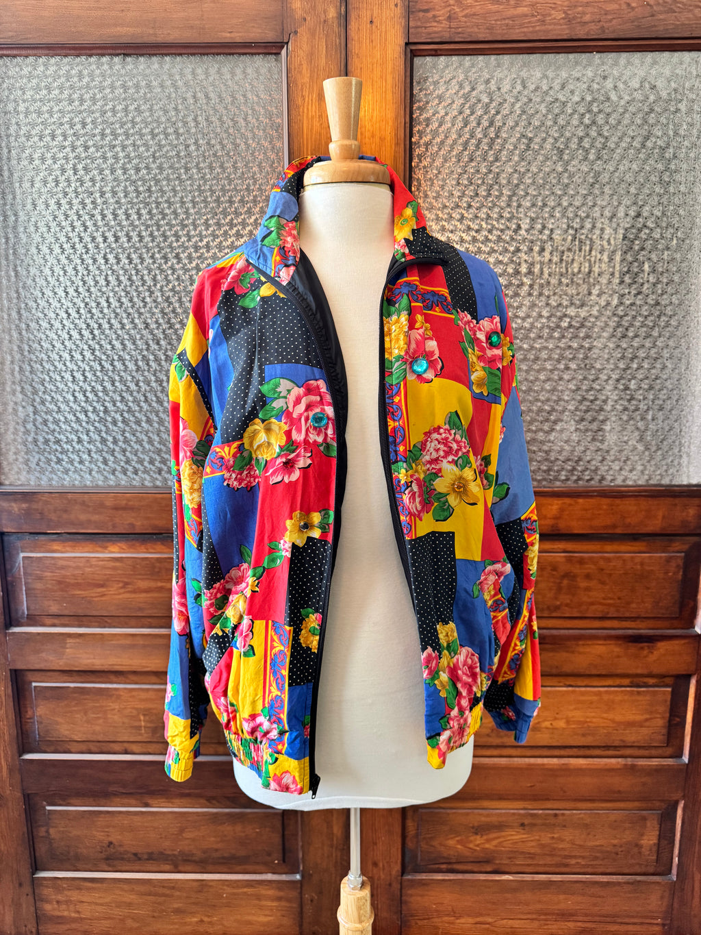 Vintage Shangrila Silk 100% Silk Bomber Jacket M Floral Patchwork Jeweled
