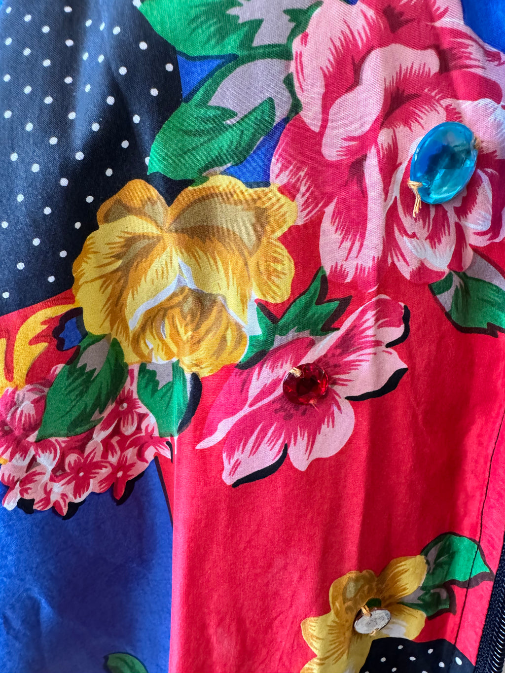 Vintage Shangrila Silk 100% Silk Bomber Jacket M Floral Patchwork Jeweled