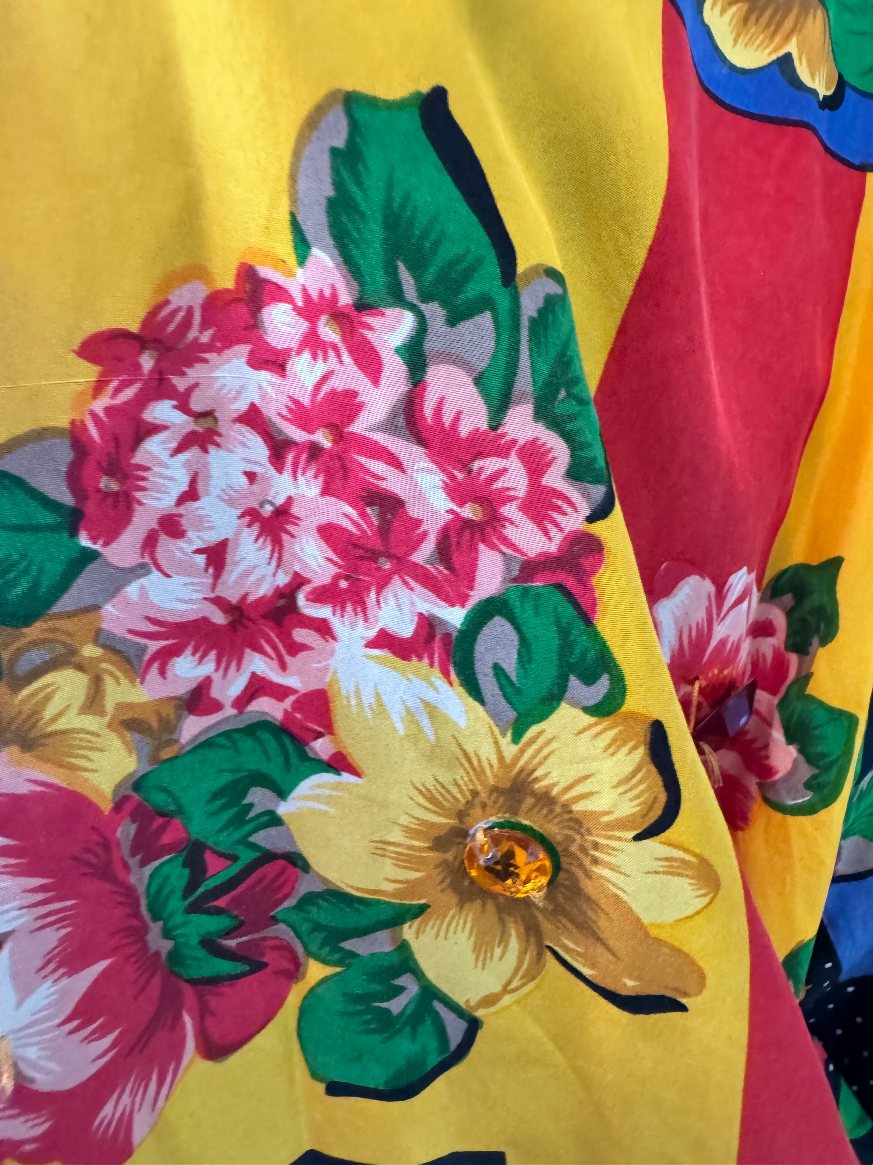 Vintage Shangrila Silk 100% Silk Bomber Jacket M Floral Patchwork Jeweled