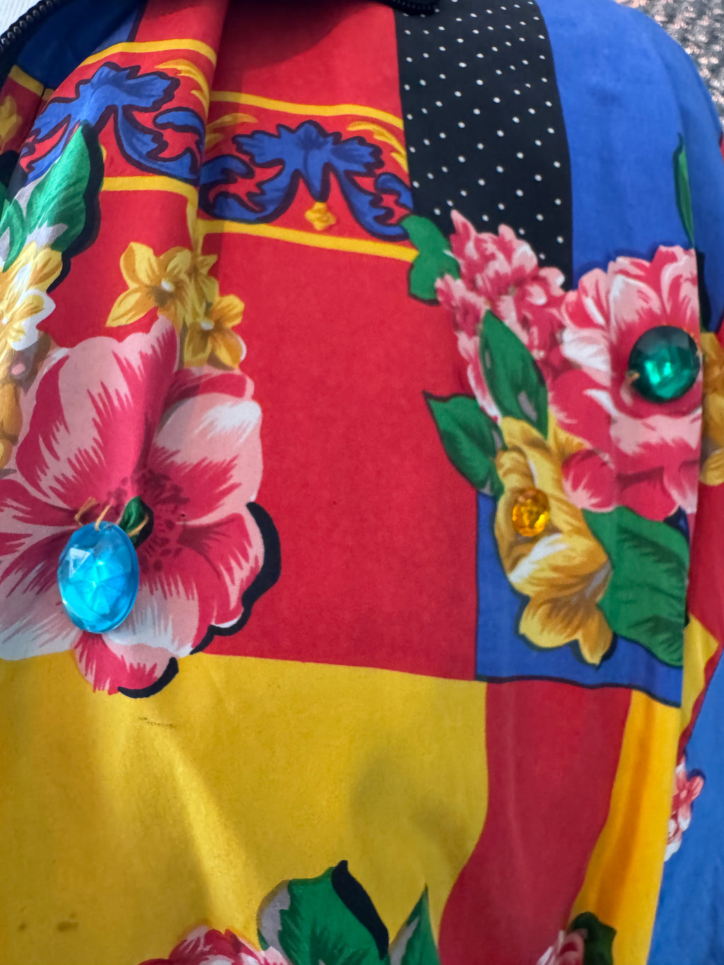Vintage Shangrila Silk 100% Silk Bomber Jacket M Floral Patchwork Jeweled