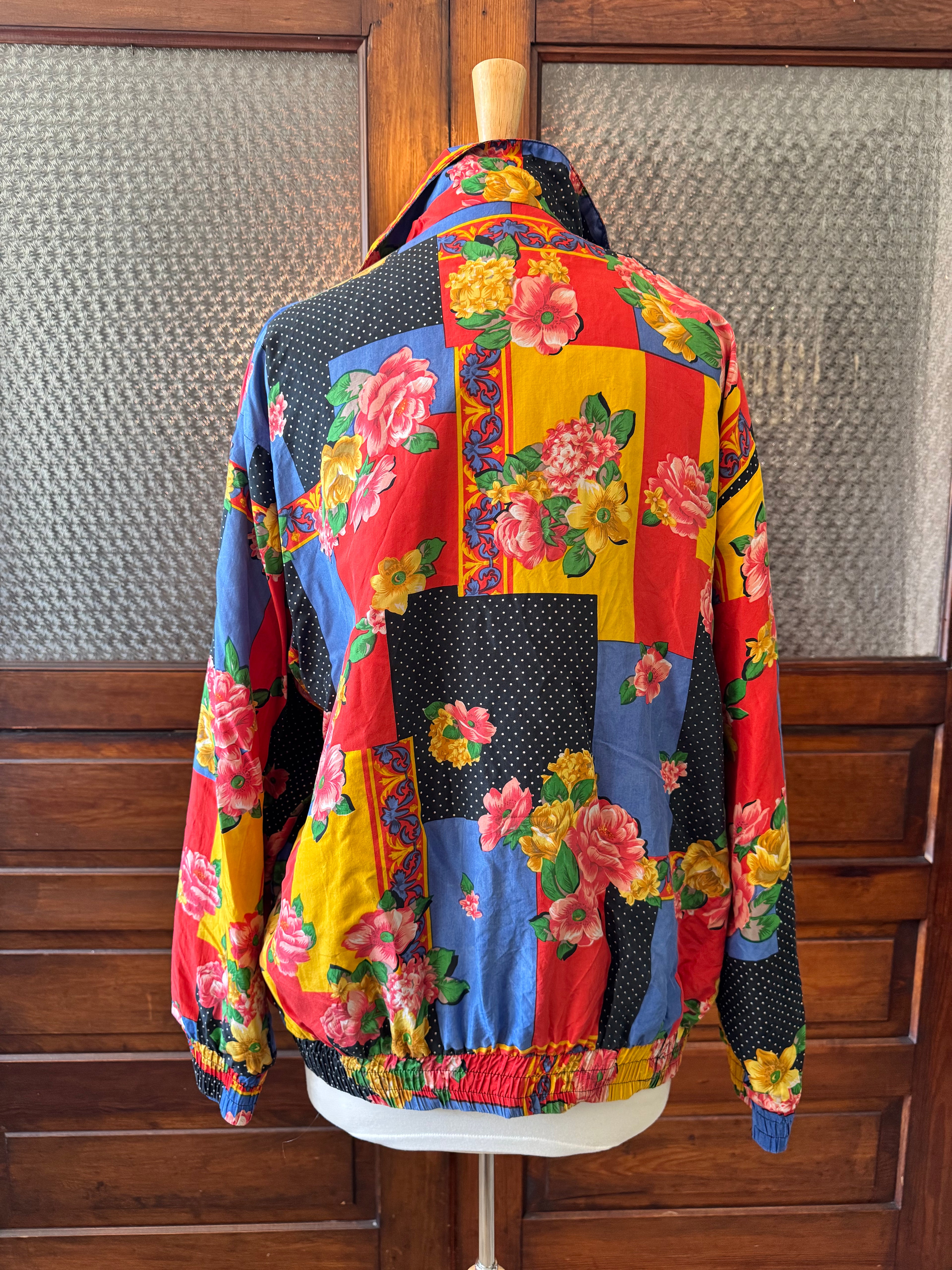 Vintage Shangrila Silk 100% Silk Bomber Jacket M Floral Patchwork Jeweled
