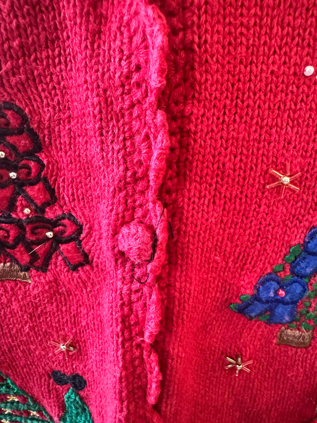 Vintage 80s Designers Originals Christmas Sweater Vest Embroidered Trees Red