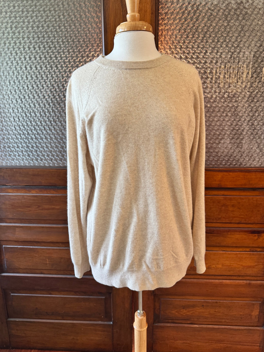 Paolo Mondo 100% Cashmere Sweater Men's L Oatmeal Beige 2-Ply Crewneck
