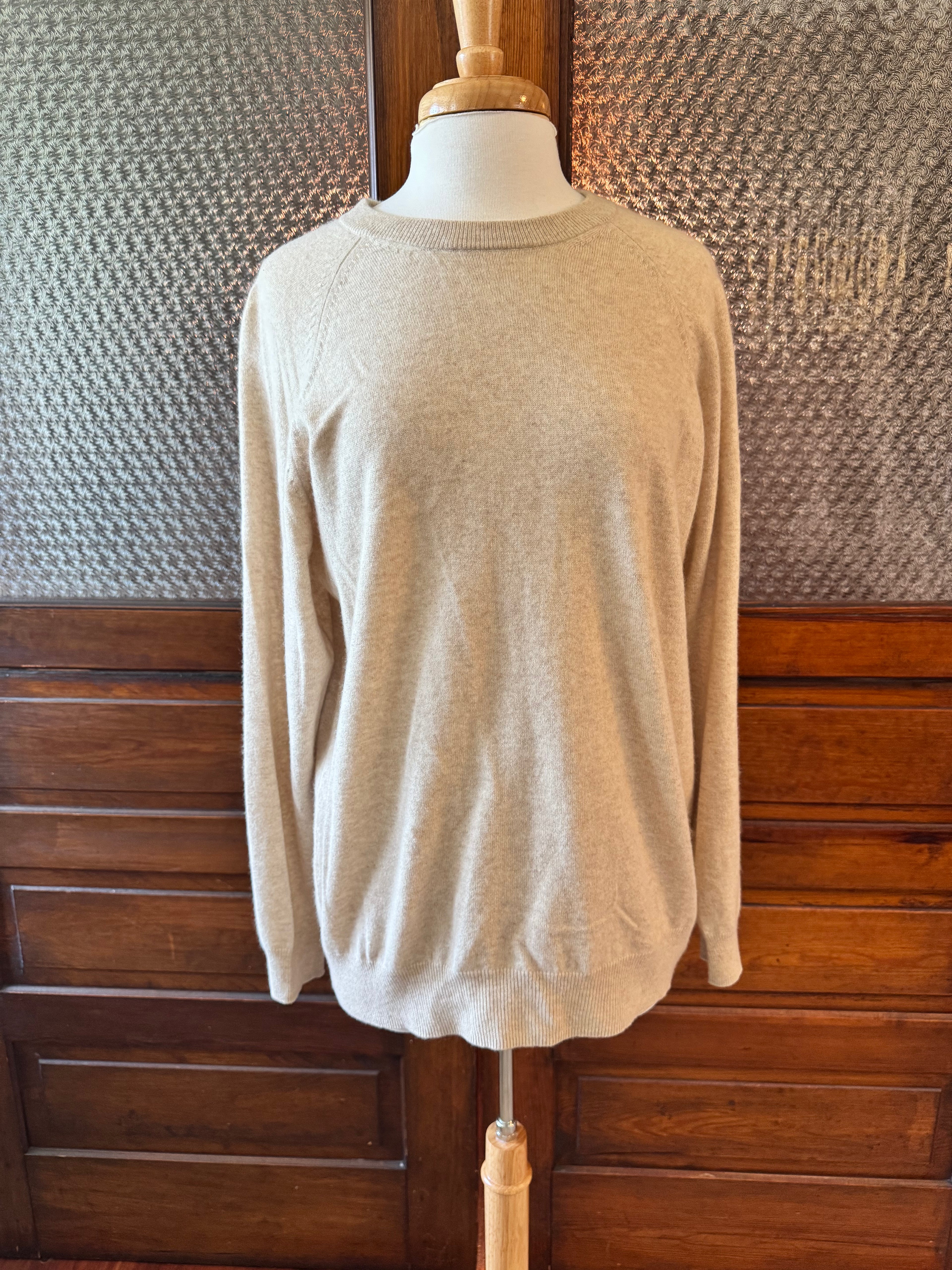 Paolo Mondo 100% Cashmere Sweater Men's L Oatmeal Beige 2-Ply Crewneck