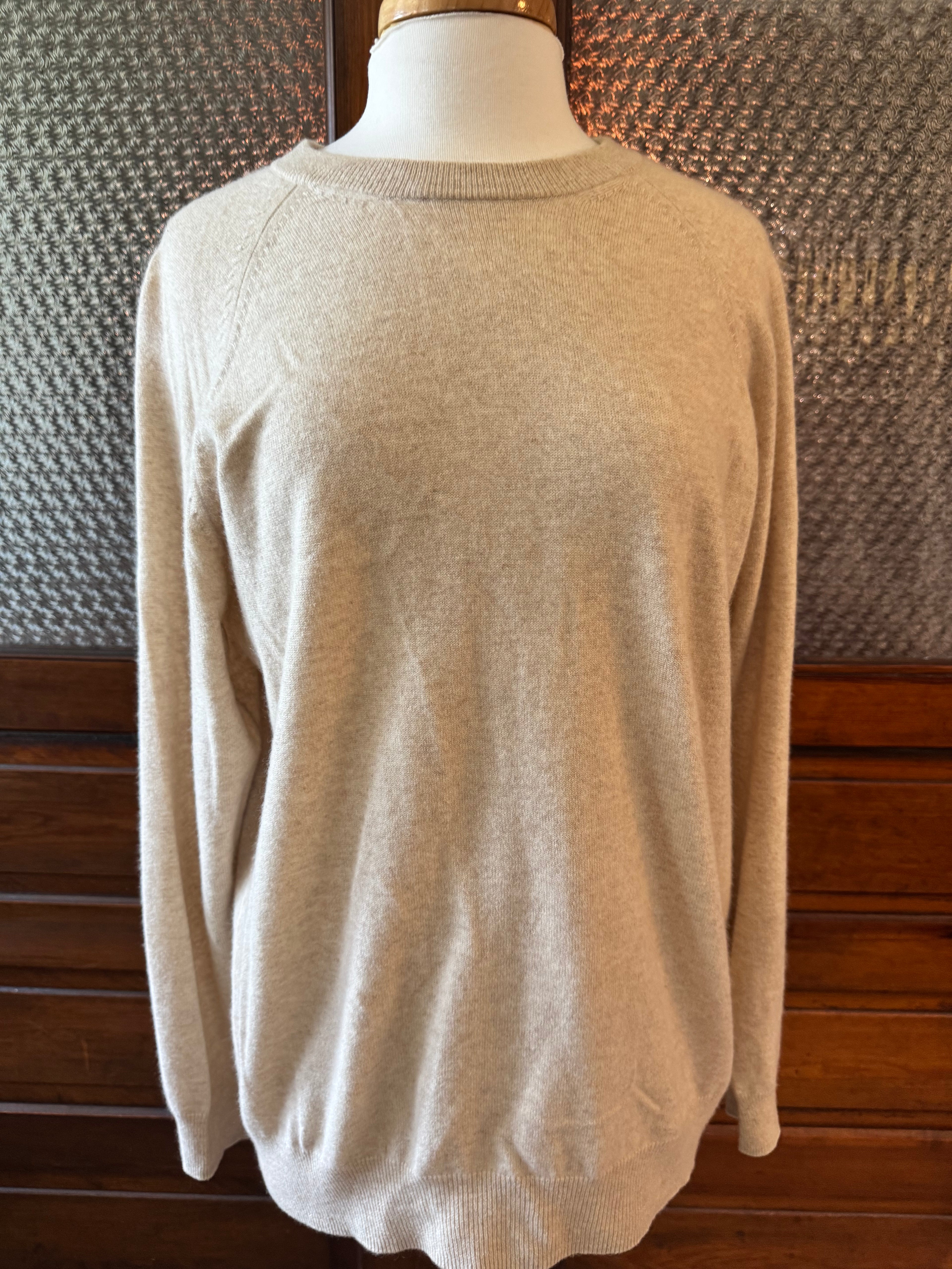 Paolo Mondo 100% Cashmere Sweater Men's L Oatmeal Beige 2-Ply Crewneck
