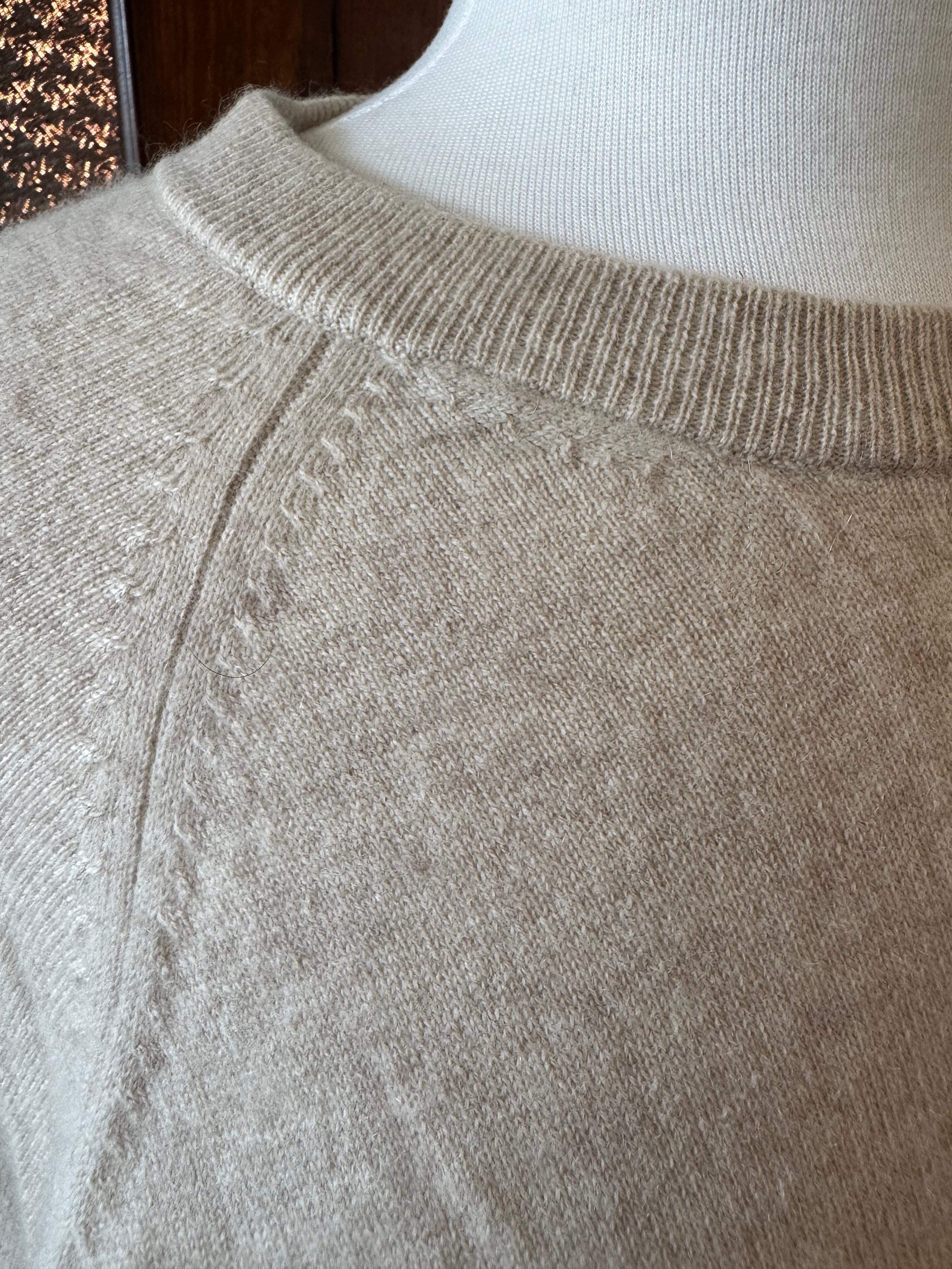 Paolo Mondo 100% Cashmere Sweater Men's L Oatmeal Beige 2-Ply Crewneck