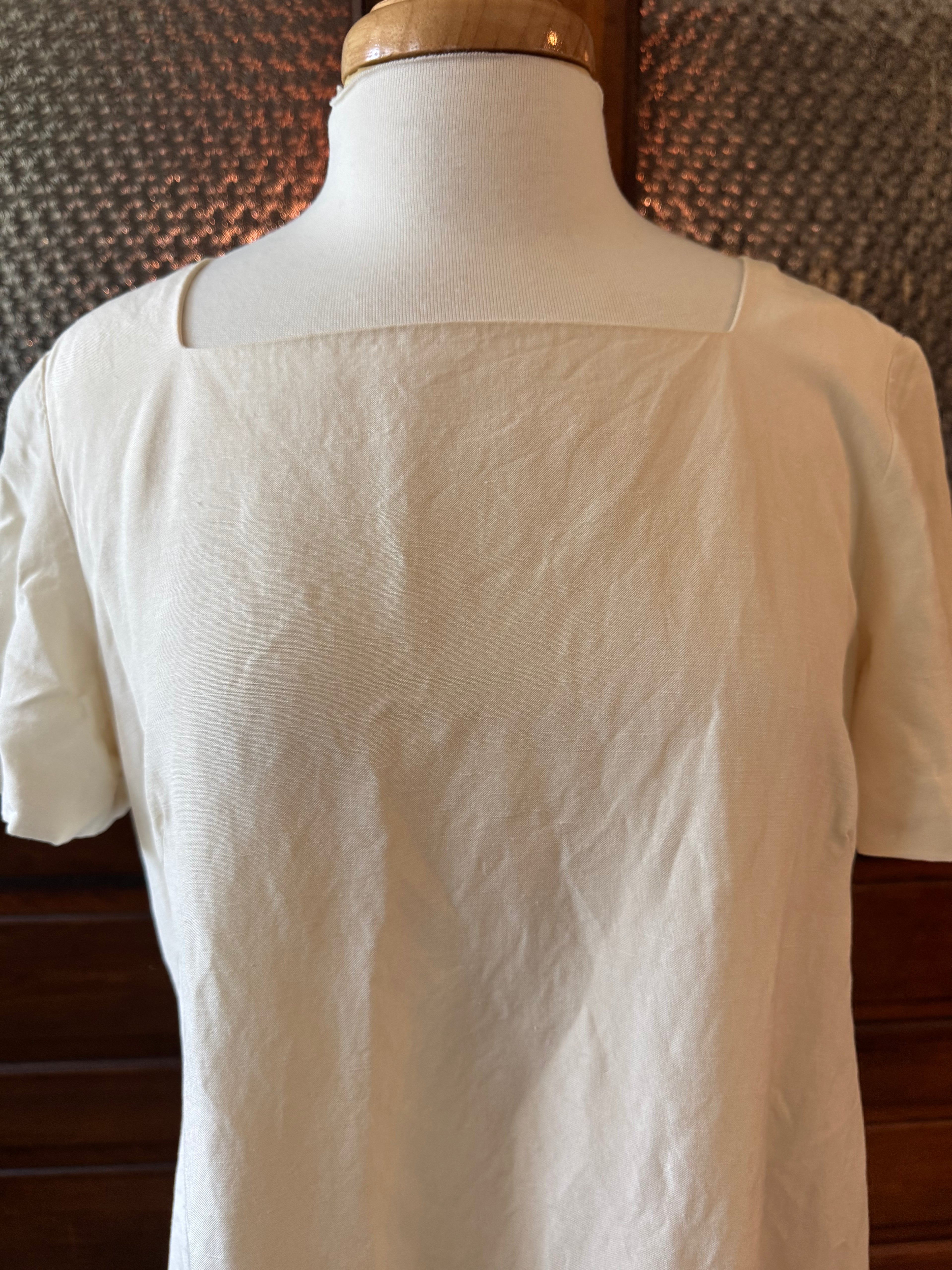Vintage Laura Ashley Ivory Silk Linen Maxi Dress Size 14 Cottage Minimalist