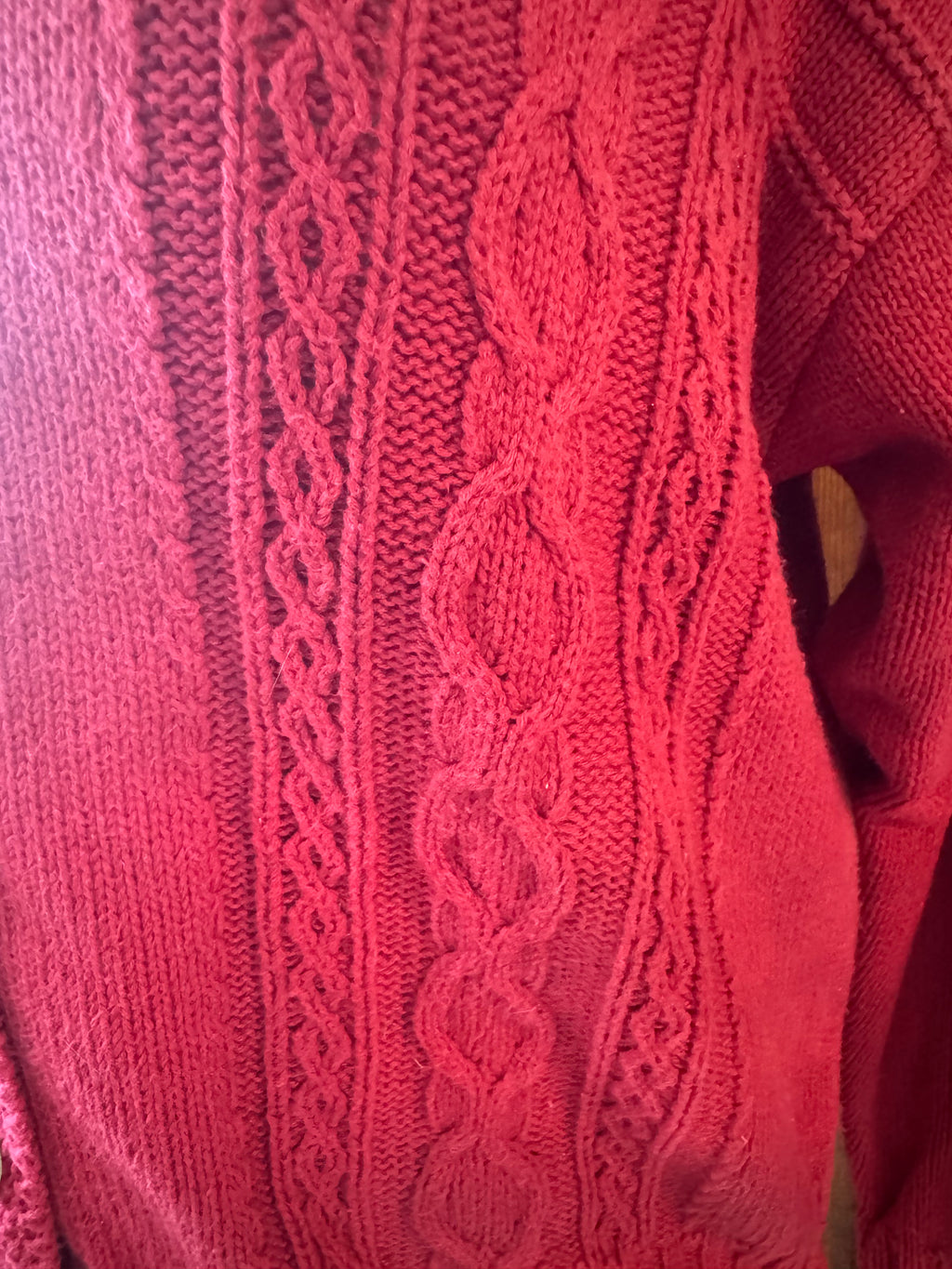 Vintage 90s Lizwear Cardigan M Red 100% Cotton Cable Knit Button Sweater