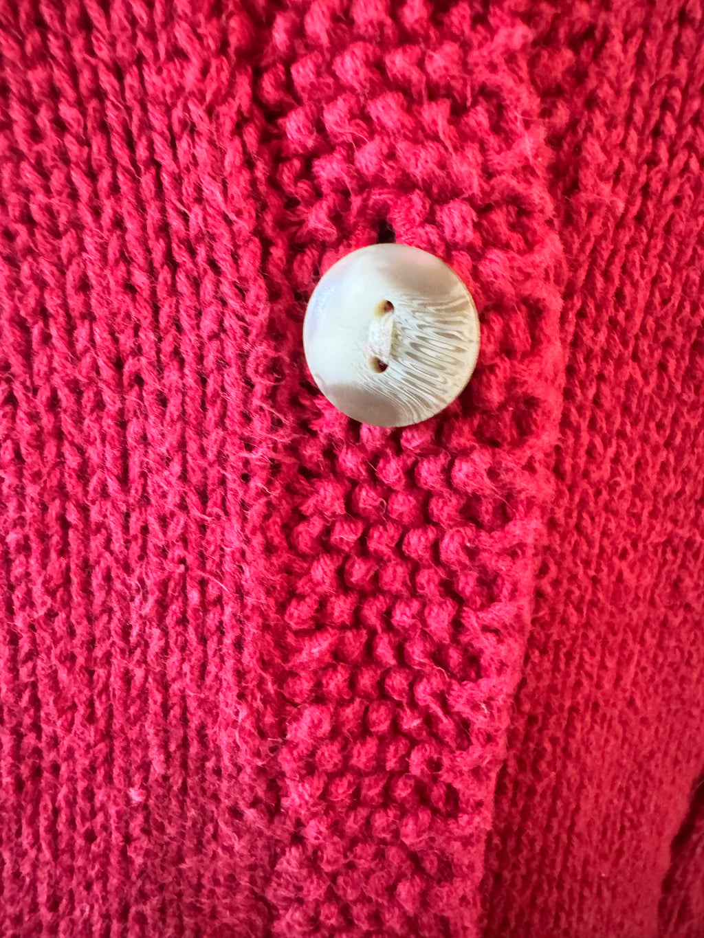 Vintage 90s Lizwear Cardigan M Red 100% Cotton Cable Knit Button Sweater