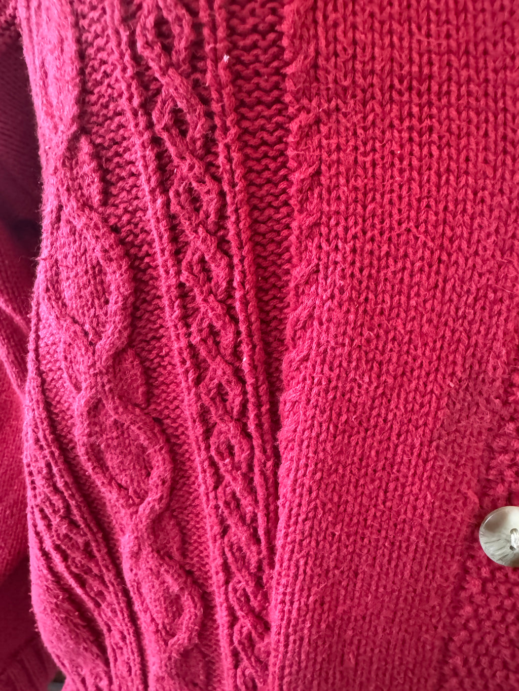 Vintage 90s Lizwear Cardigan M Red 100% Cotton Cable Knit Button Sweater
