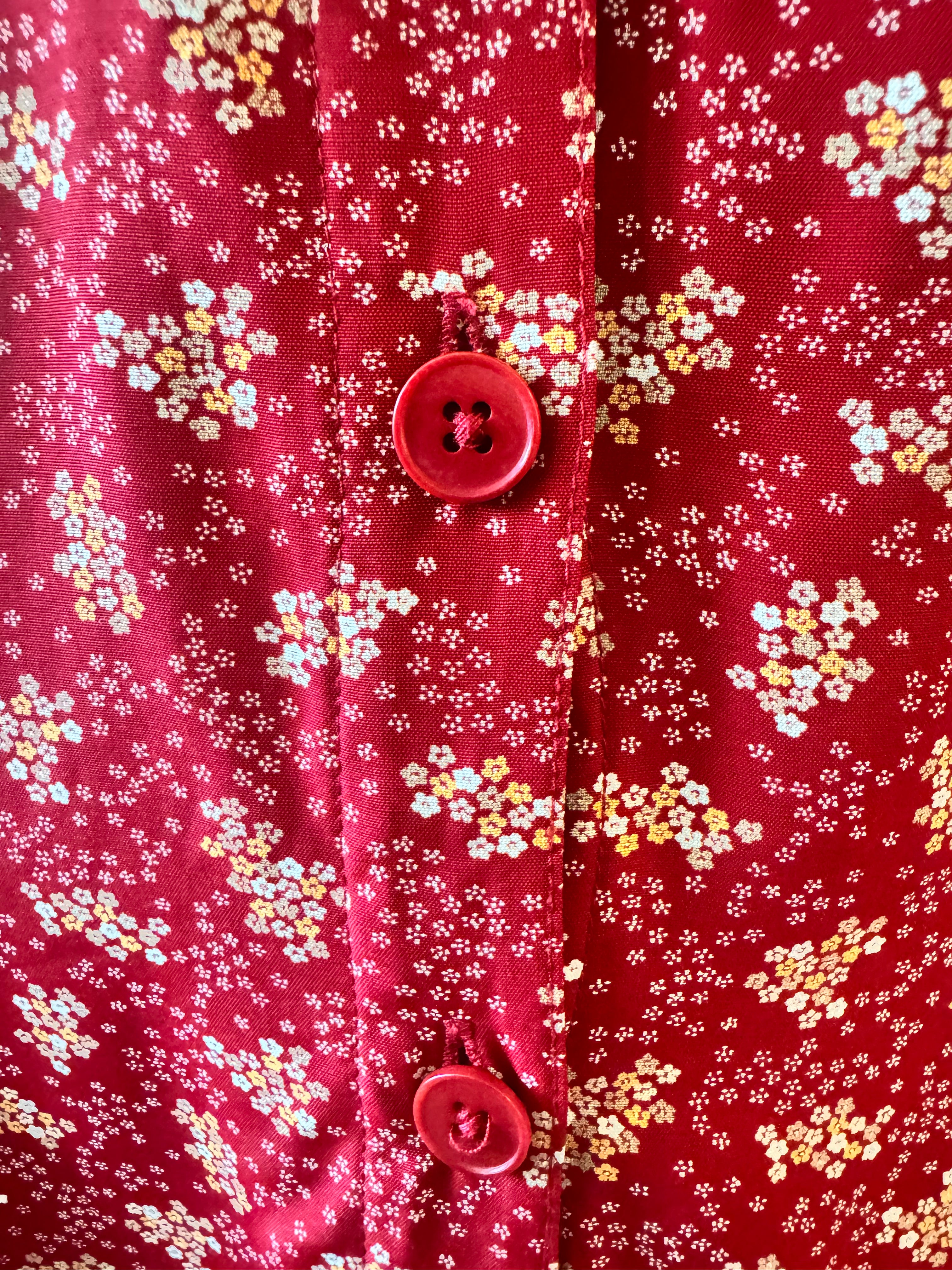Vintage 90s GAP Red Floral Rayon Button Front Shirt Dress Women's L