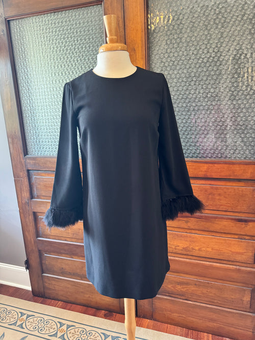 Cece Black Feather Cuff Shift Dress Size 4 Long Sleeve Cocktail Party Dress