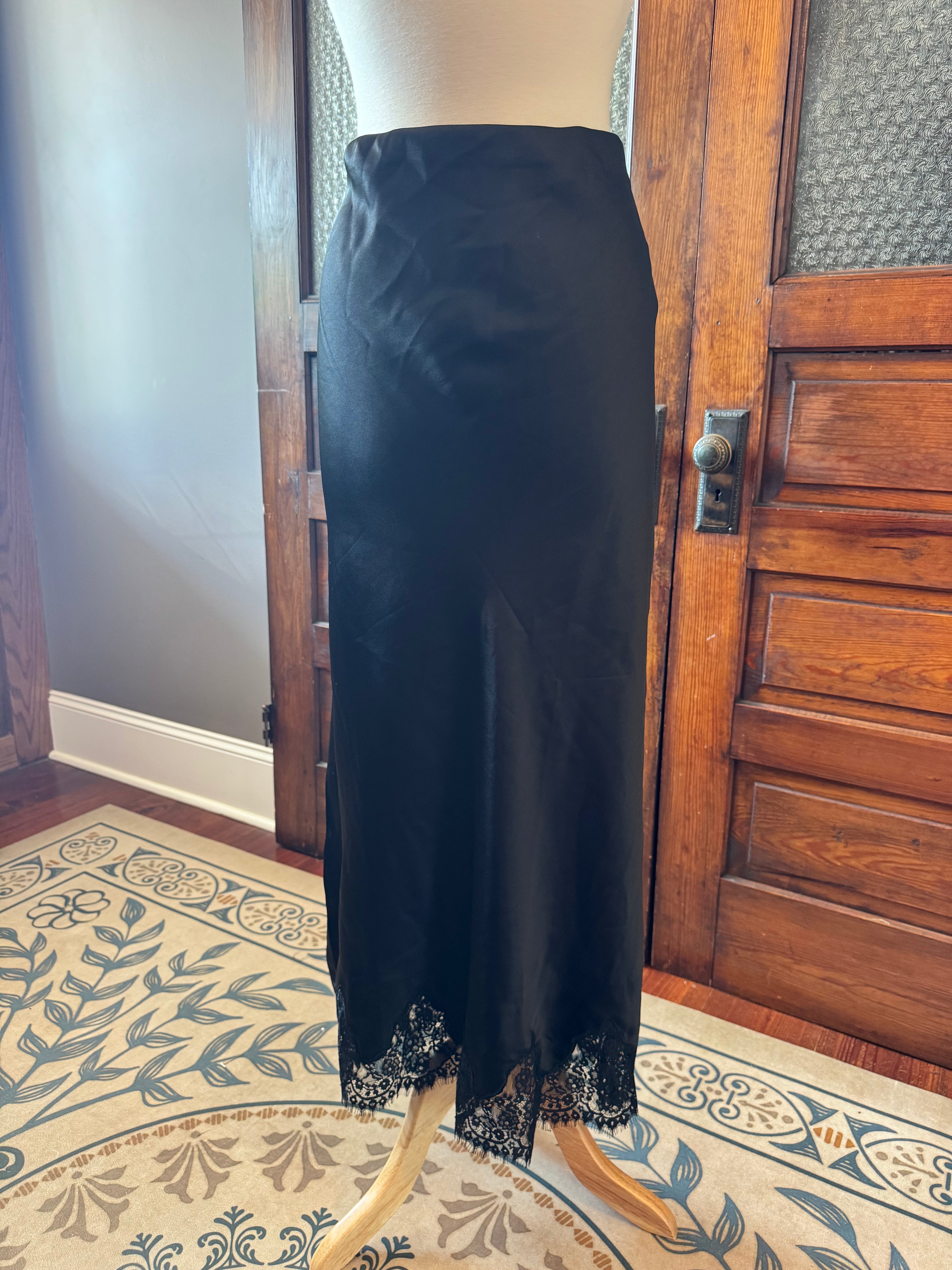 Altar'd State Haven Black Satin Lace Trim Maxi Skirt NWT Size XL