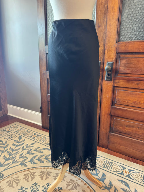 Altar'd State Haven Black Satin Lace Trim Maxi Skirt NWT Size XL