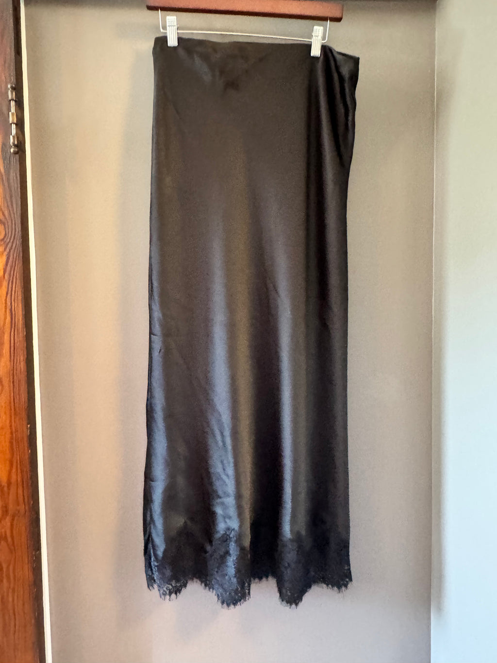 Altar'd State Haven Black Satin Lace Trim Maxi Skirt NWT Size XL