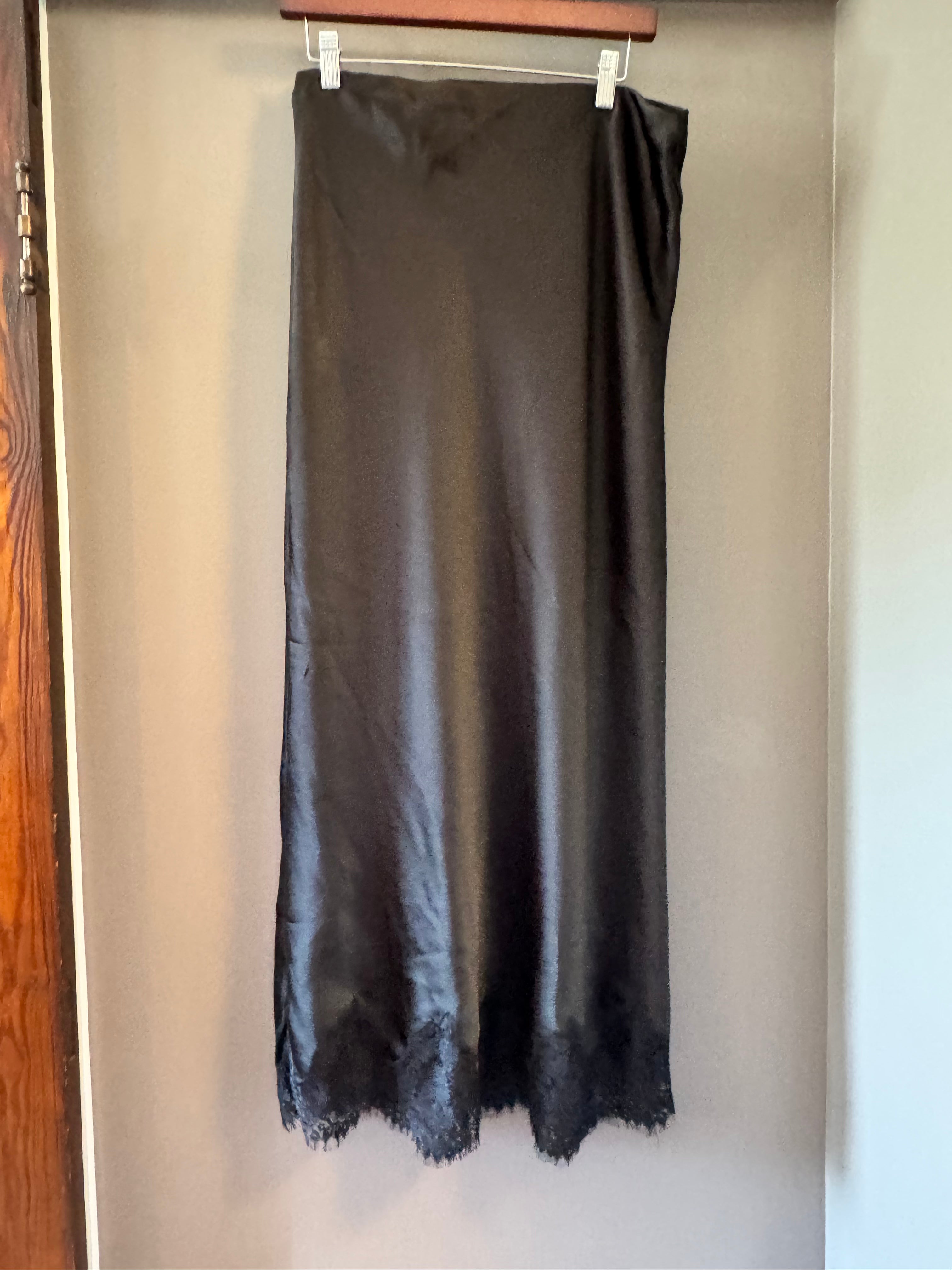 Altar'd State Haven Black Satin Lace Trim Maxi Skirt NWT Size XL