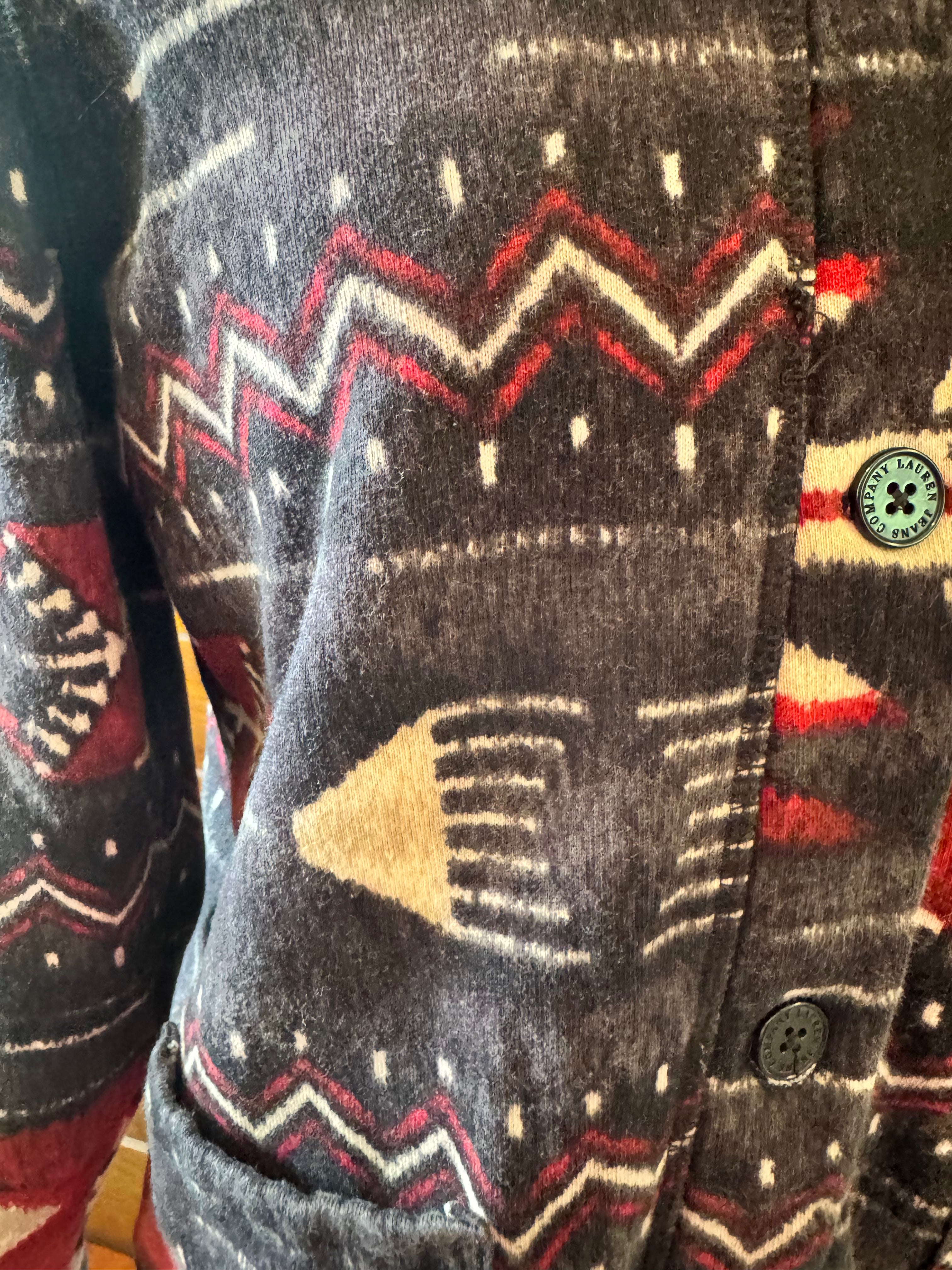 Lauren Jeans Co. Ralph Lauren 1x Southwestern Print Fleece Jacket Cotton Blend