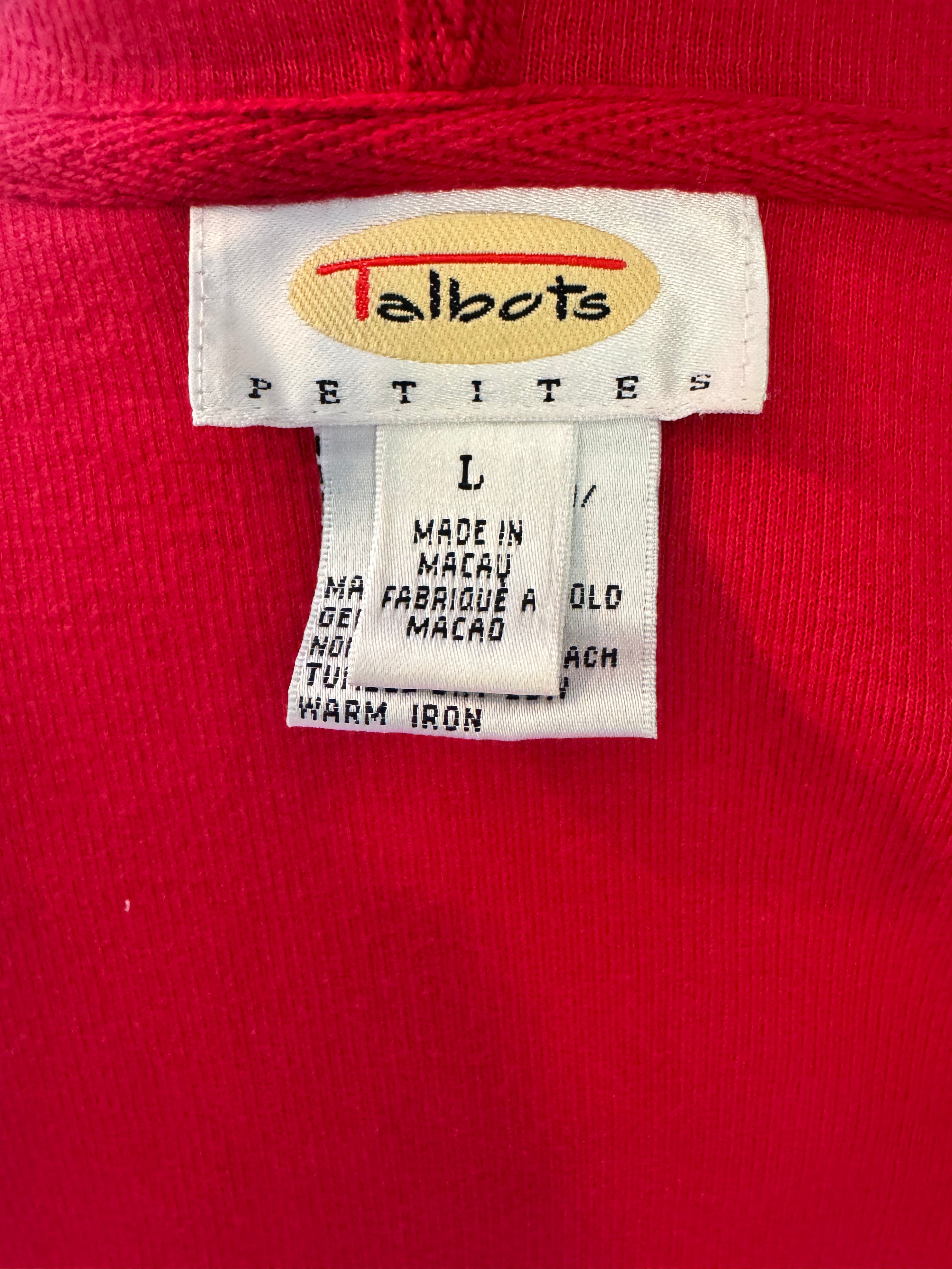 Talbots Petites Red Full Zip Hooded Jacket Women's L White Trim Preppy
