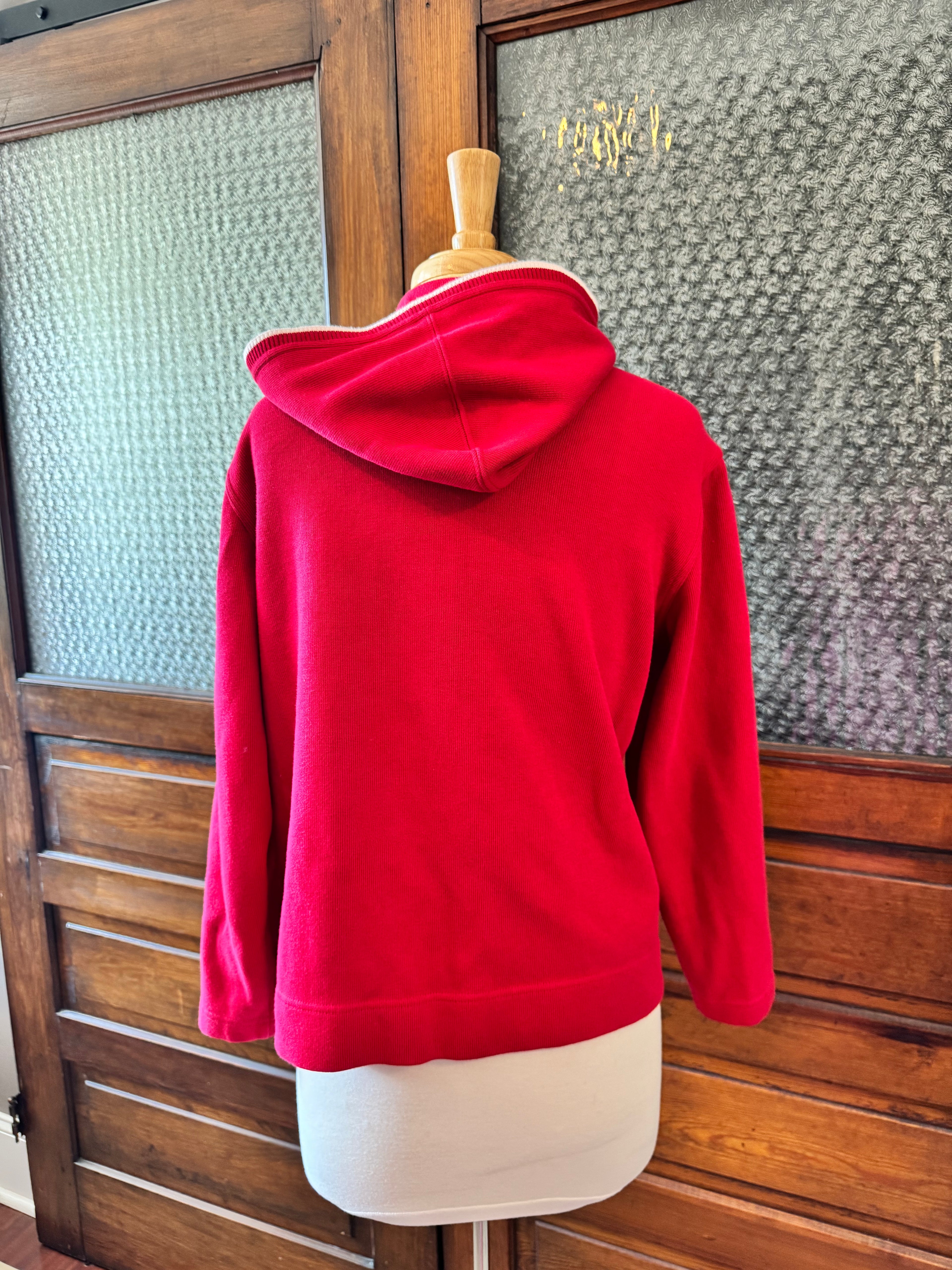 Talbots Petites Red Full Zip Hooded Jacket Women's L White Trim Preppy