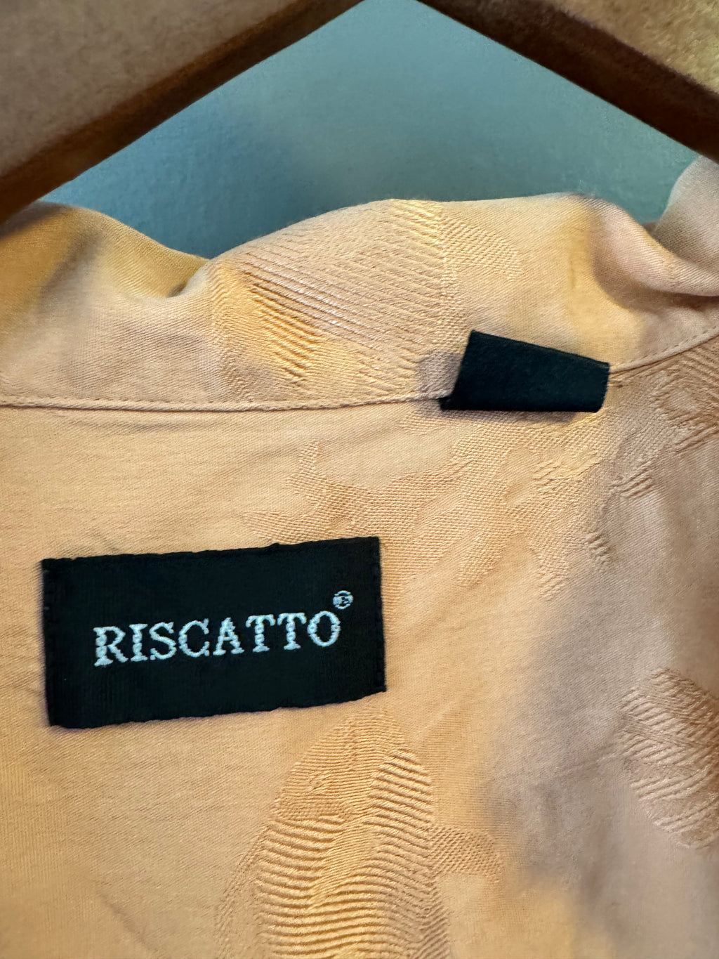 Riscatto Men's XL 100% Silk Peach Jacquard Tropical Fish Camp Shirt