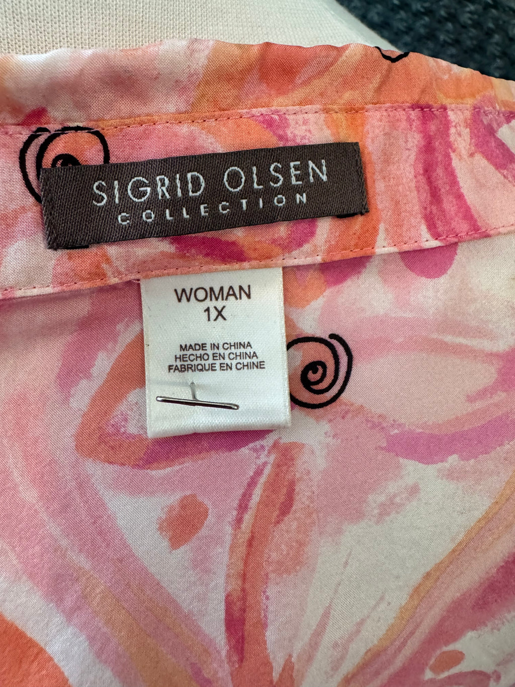 Sigrid Olsen Collection 100% Silk Pink Floral Button-Up Blouse Women's 1X